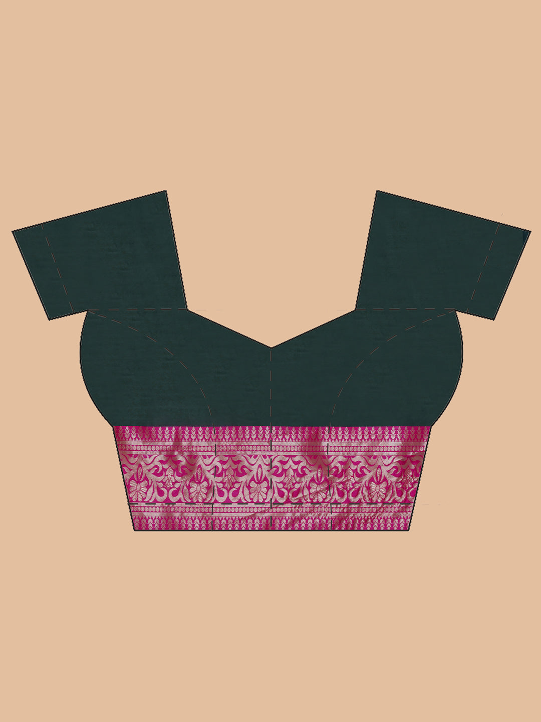 Silk Jacquard Zari Kanjeevaram Saree - Dark Green & Magenta Pink