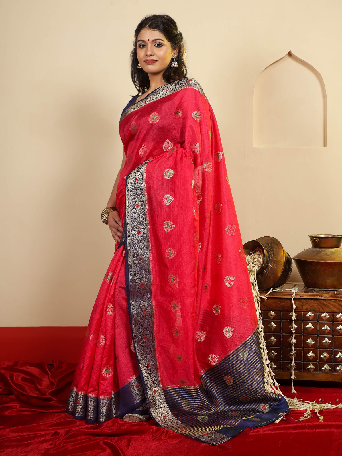 Mallika - Crimson & Navy Blue