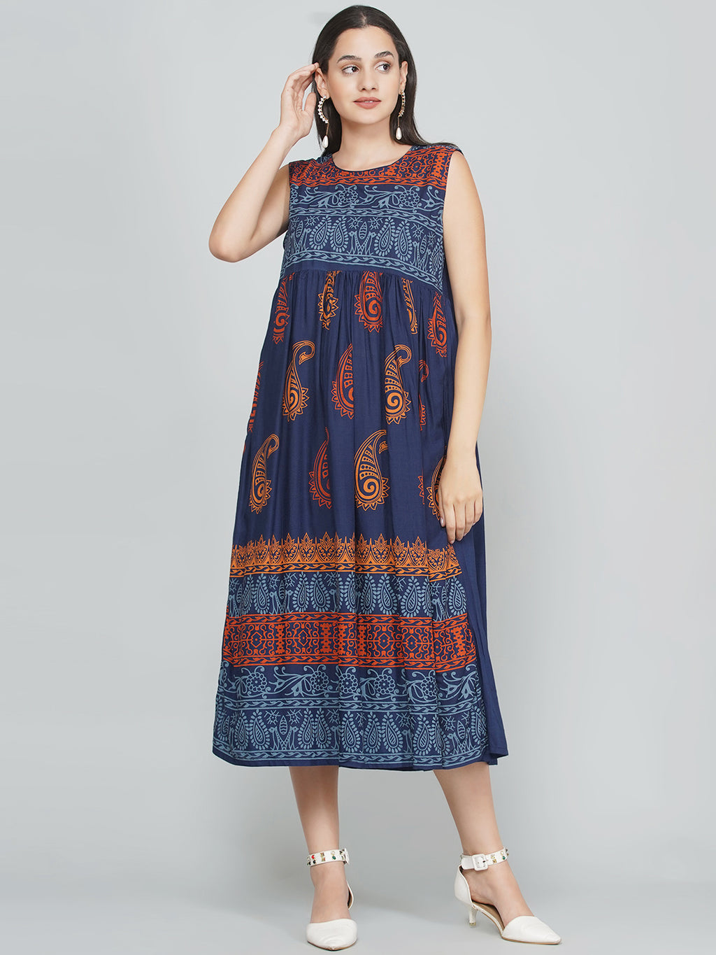 Paisley Print Dress with Shrug - Indigo