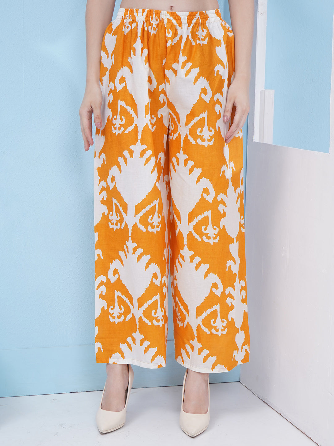 Motifs Printed Cotton Co-ord Set - Yellow
