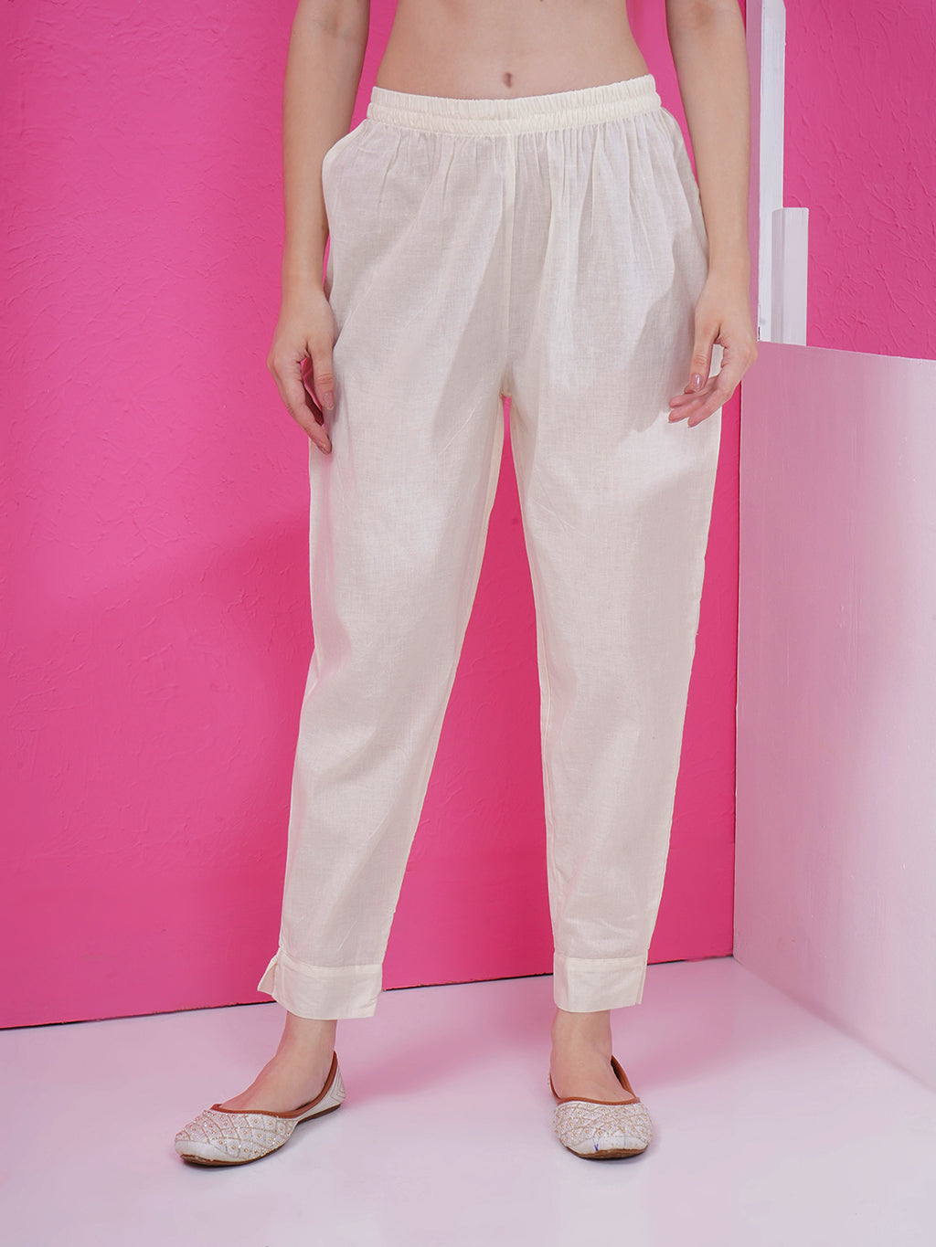 Embroidery Khadi Kurti & Pant Set - Cream