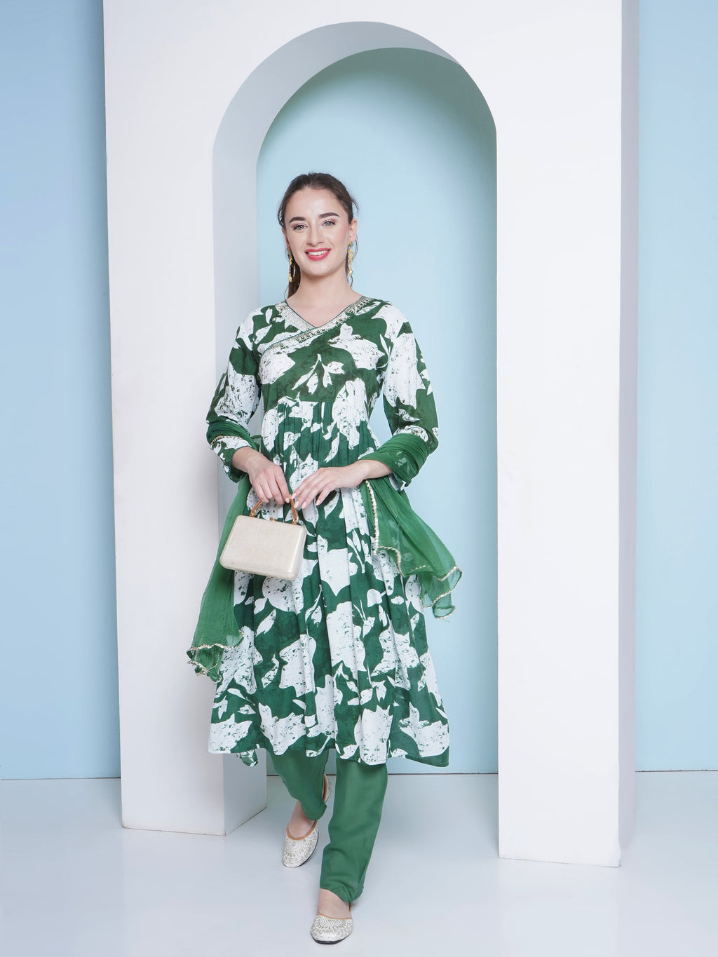 Floral Printed Suit Set - Green