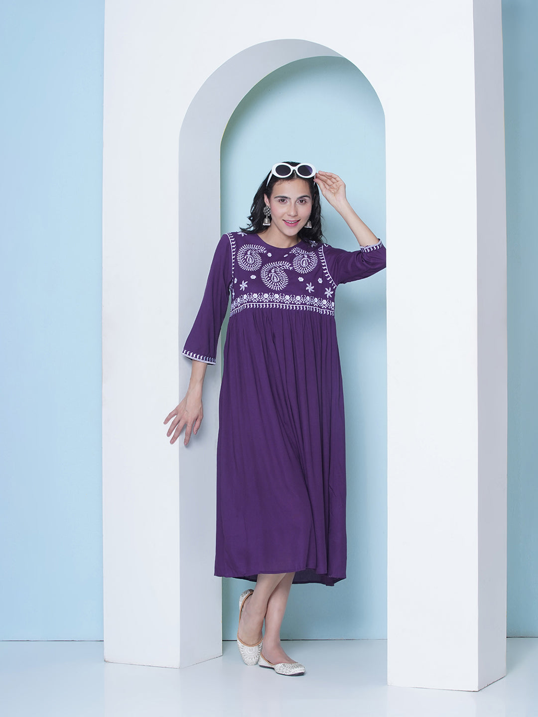 Embroidery Gown - Purple