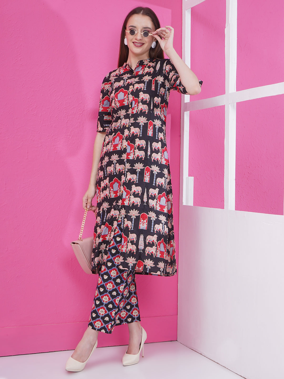 Motifs Printed Co-Ord Set - Black