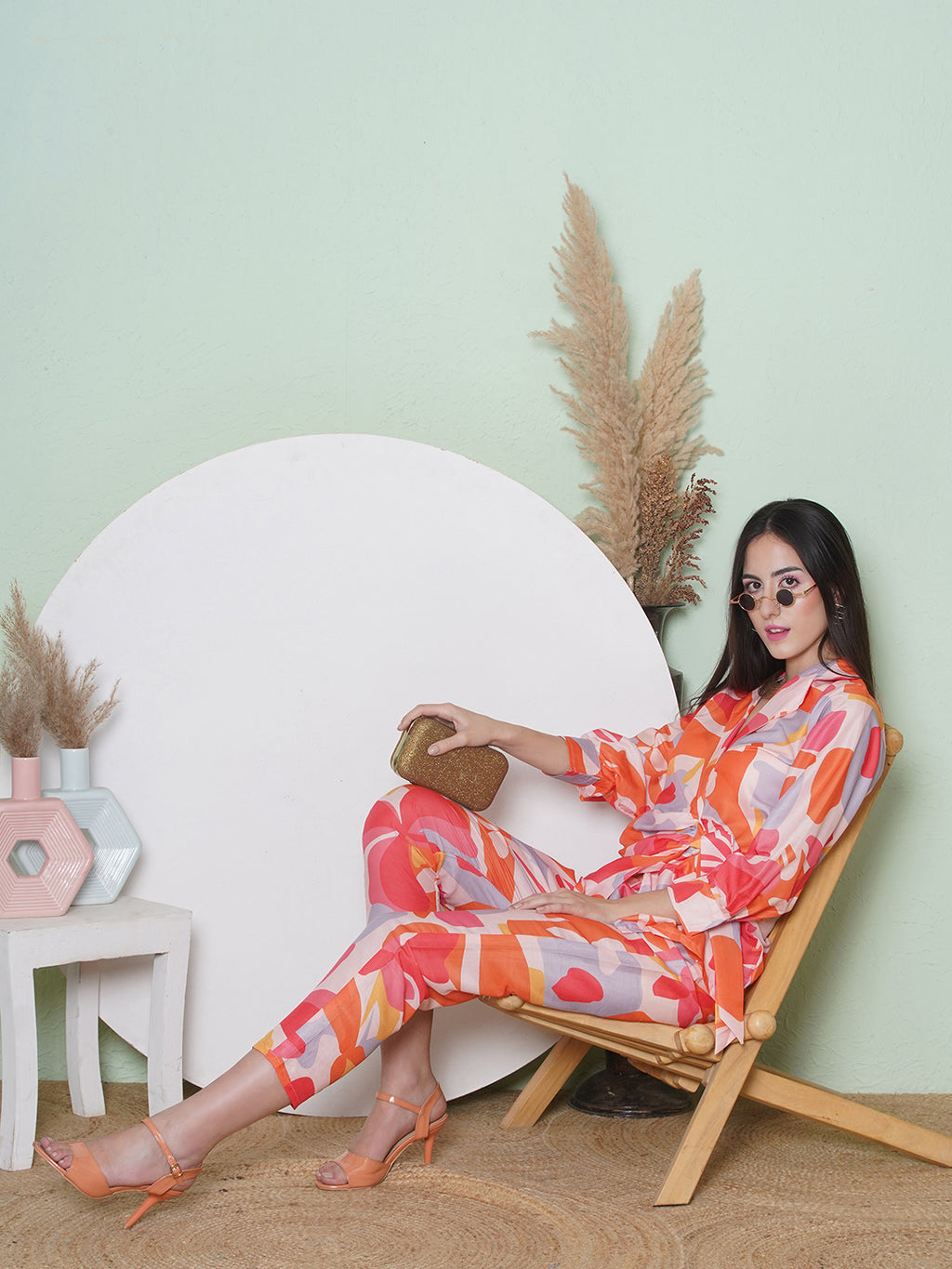 Muslin Digital Print Co-Ord Set  - Orange