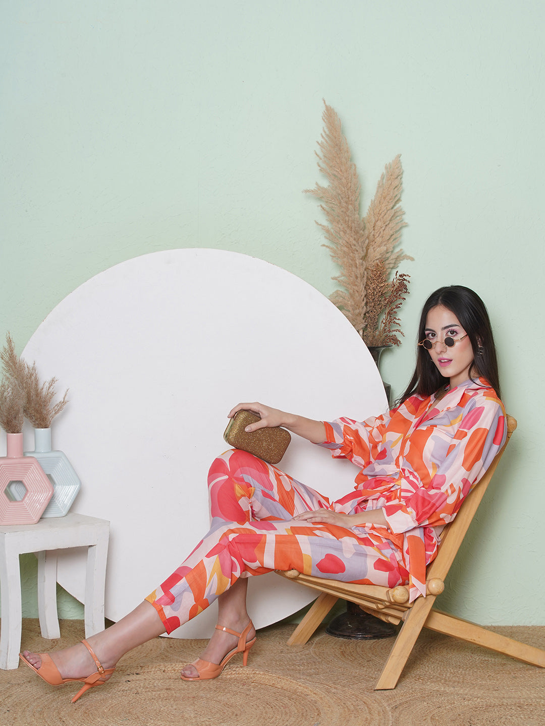 Muslin Digital Print Co-Ord Set  - Orange
