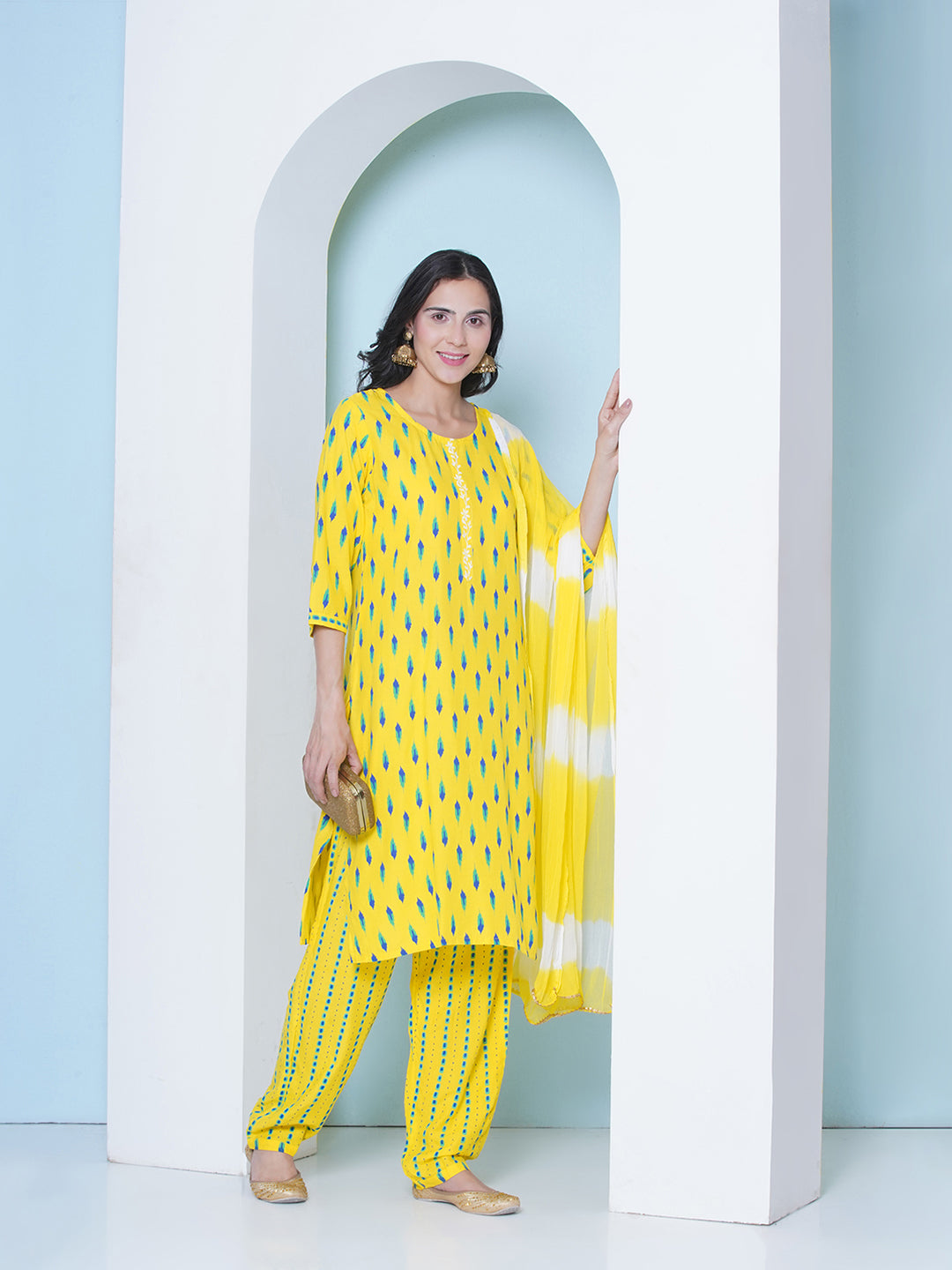 Printed Motifs Suit - Yellow