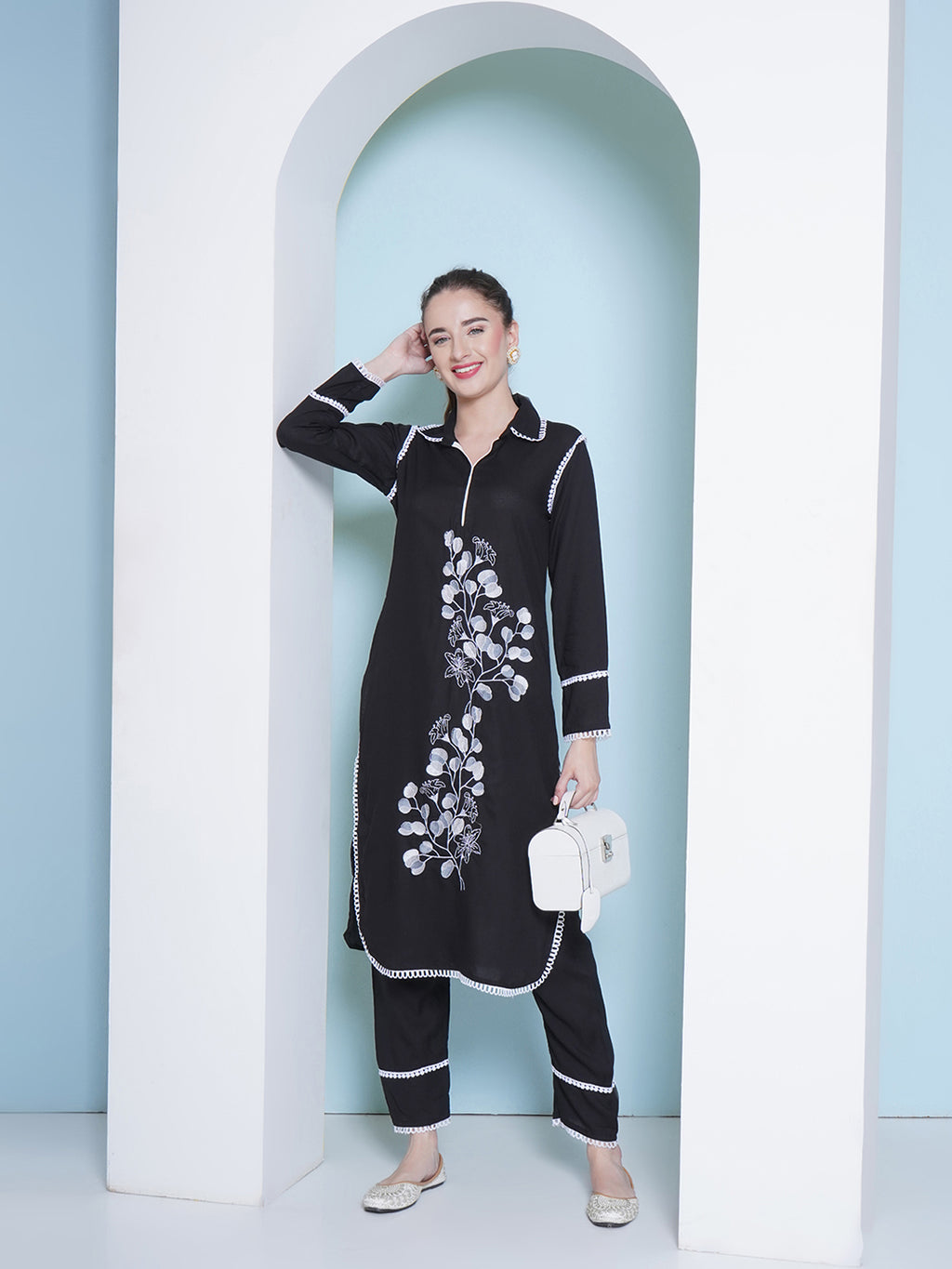 Embroidery Co-Ord Set - Black
