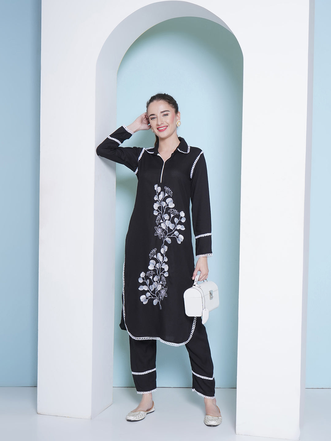 Embroidery Co-Ord Set - Black