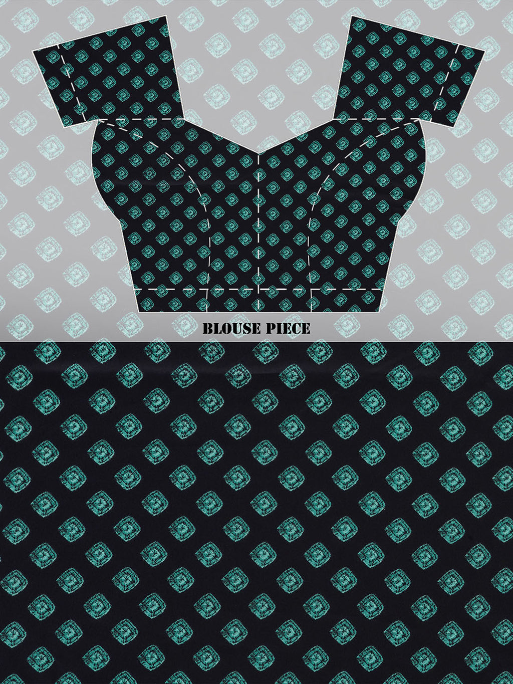 Graphic Printed Crepe-Silk Saree - Black & Sage Green