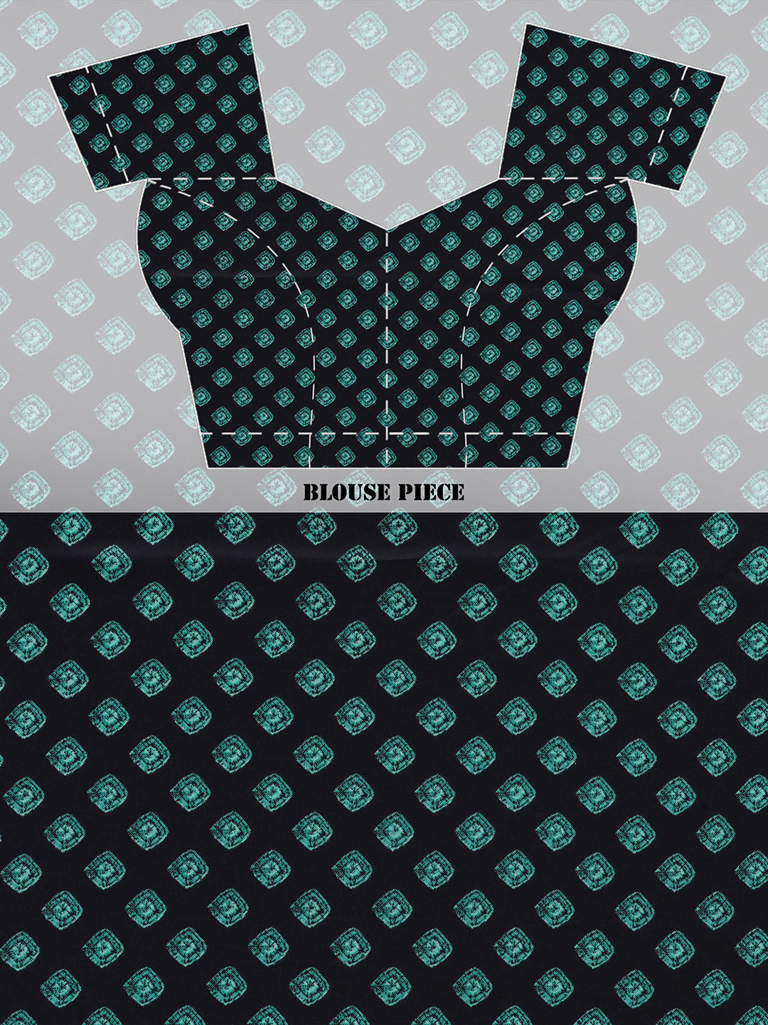Graphic Printed Crepe-Silk Saree - Black & Sage Green