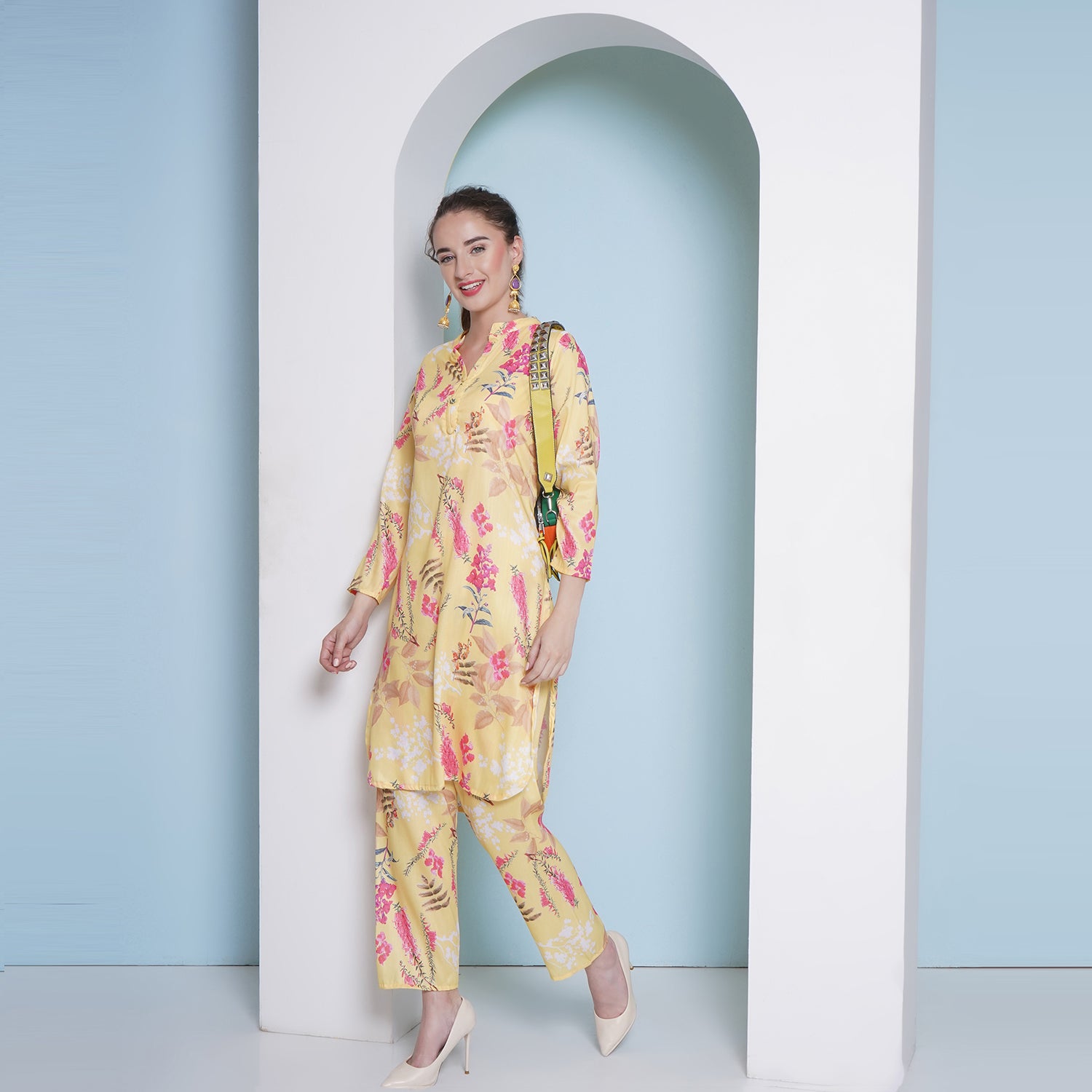 Muslin Printed Co-Ord Set - Yellow