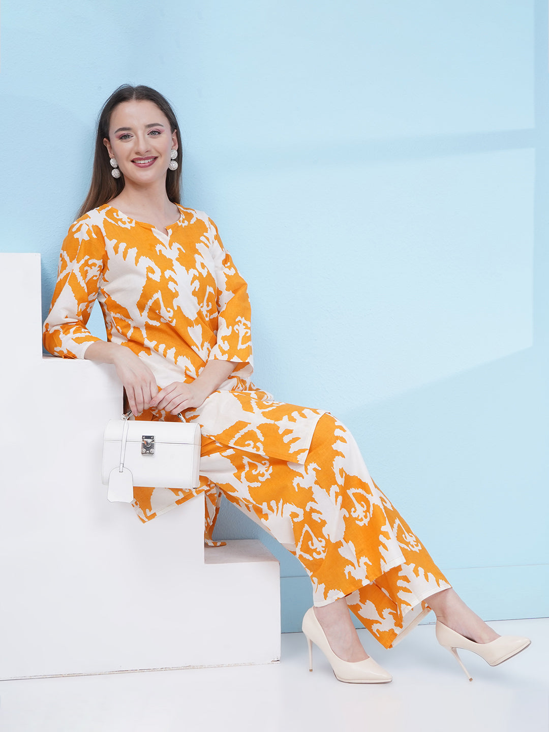 Motifs Printed Cotton Co-ord Set - Yellow