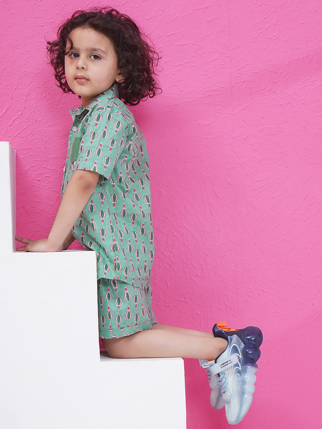 Boys Printed Short Set - Green