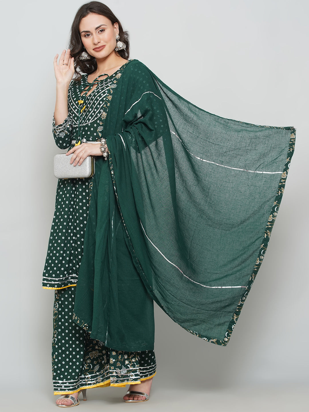 Gota Patti Sharara Suit Set - Dark Green