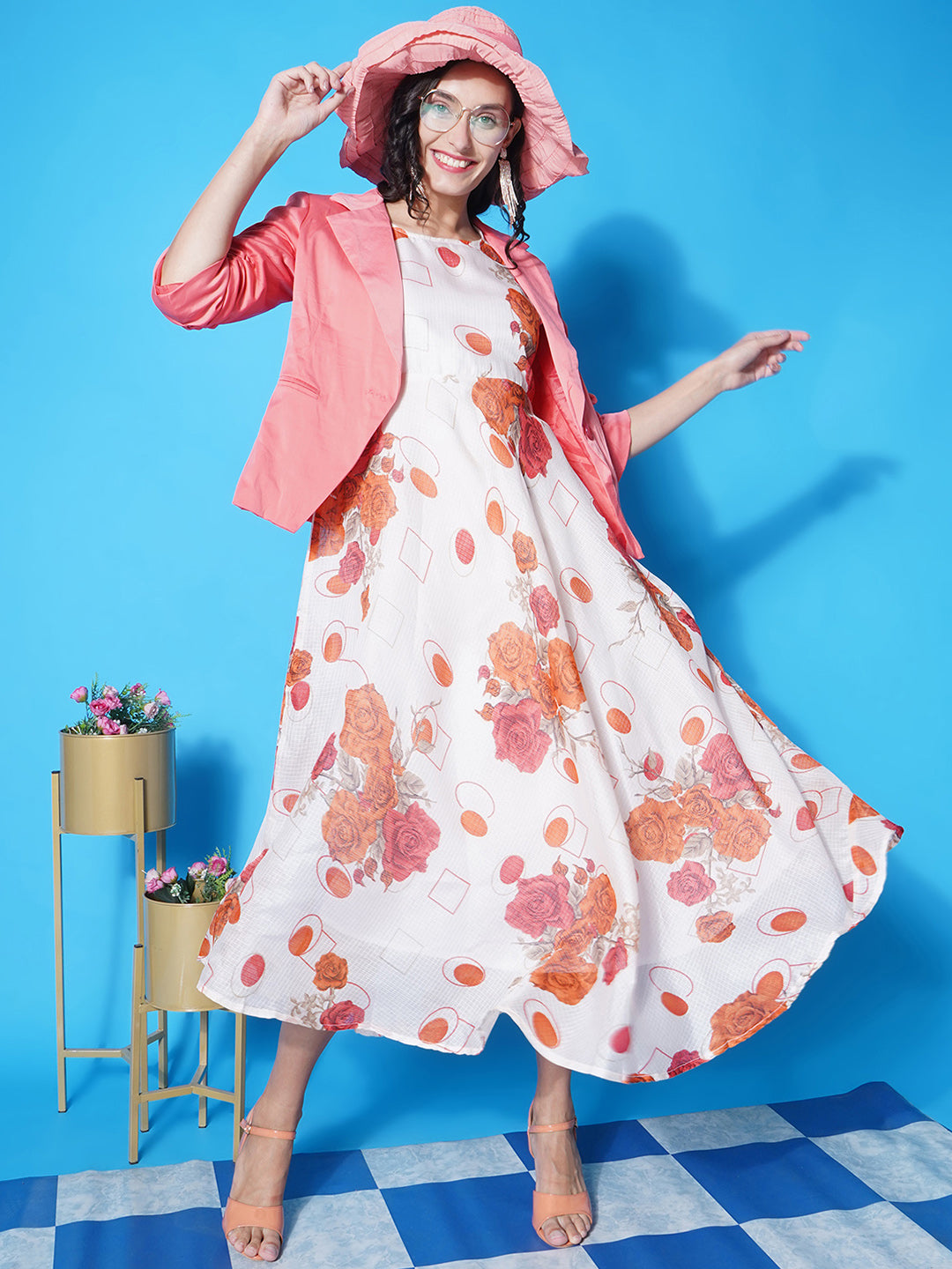 Floral Kota Doria Dress