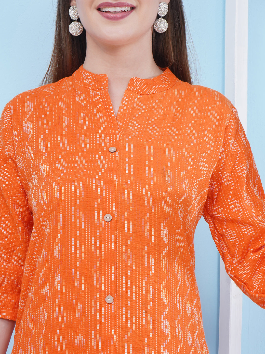 Printed Cotton Co-Ord Set - Orange