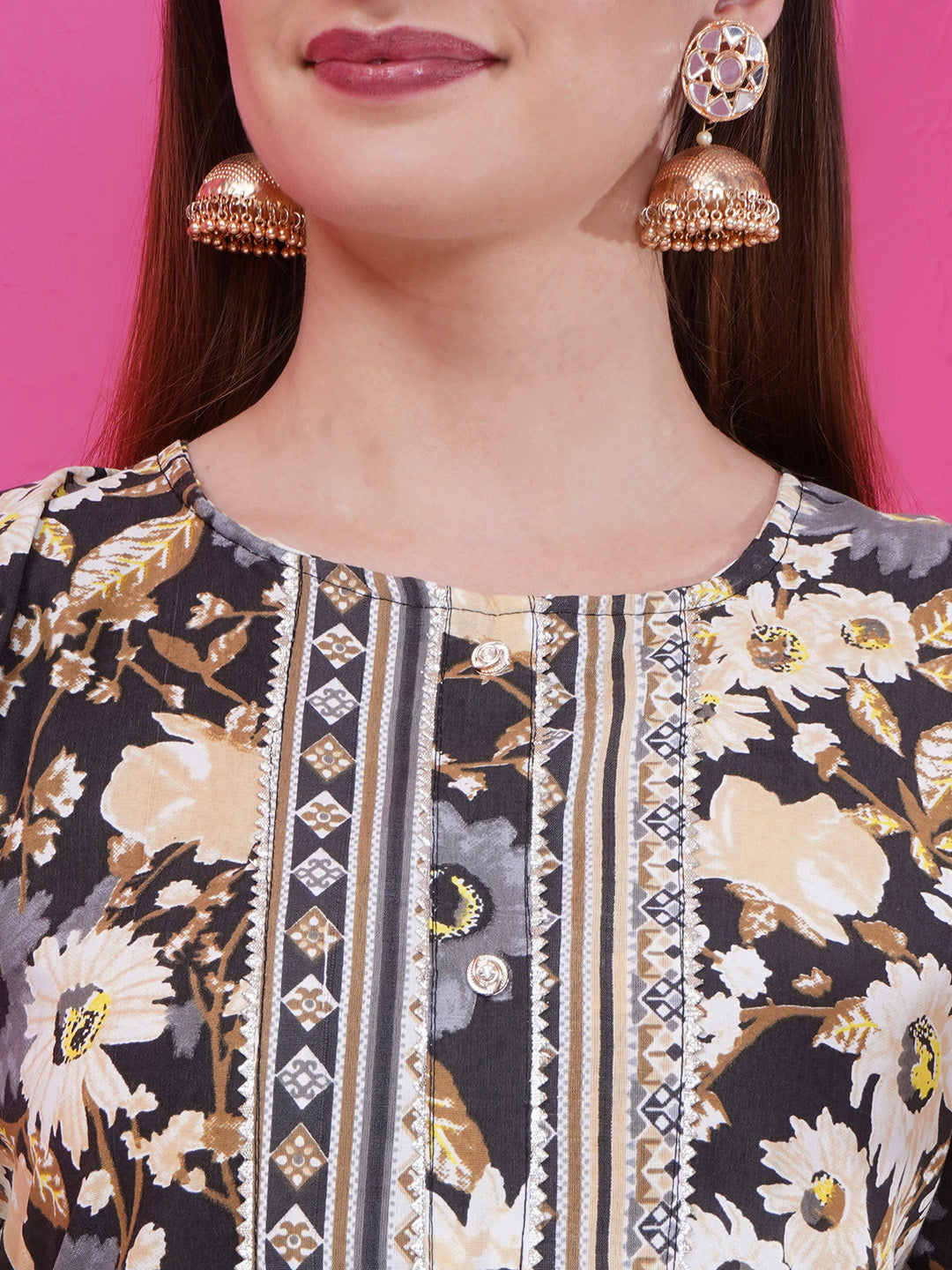 Floral Kurti Set - Black