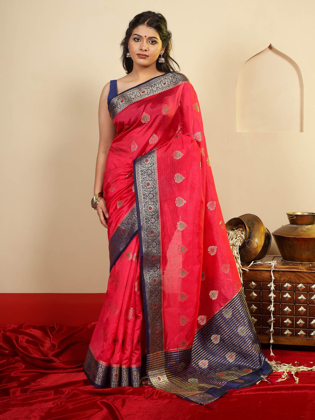 Mallika - Crimson & Navy Blue