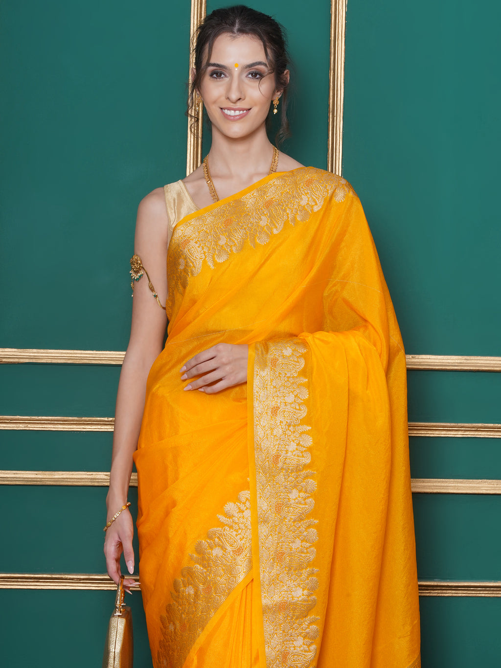 Banarasi Raw Silk With Zari Border - Mango Yellow