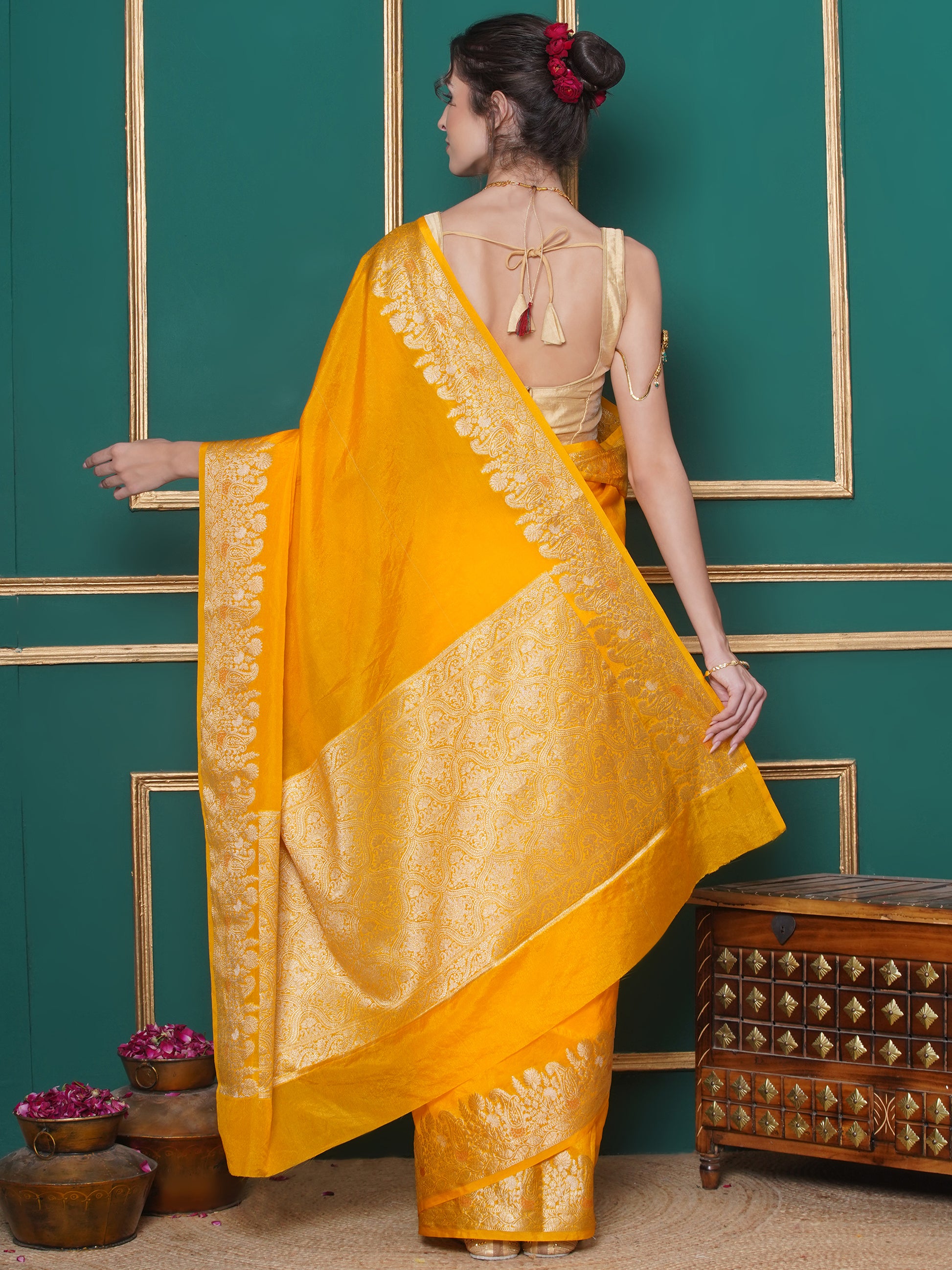 Banarasi Raw Silk With Zari Border - Mango Yellow
