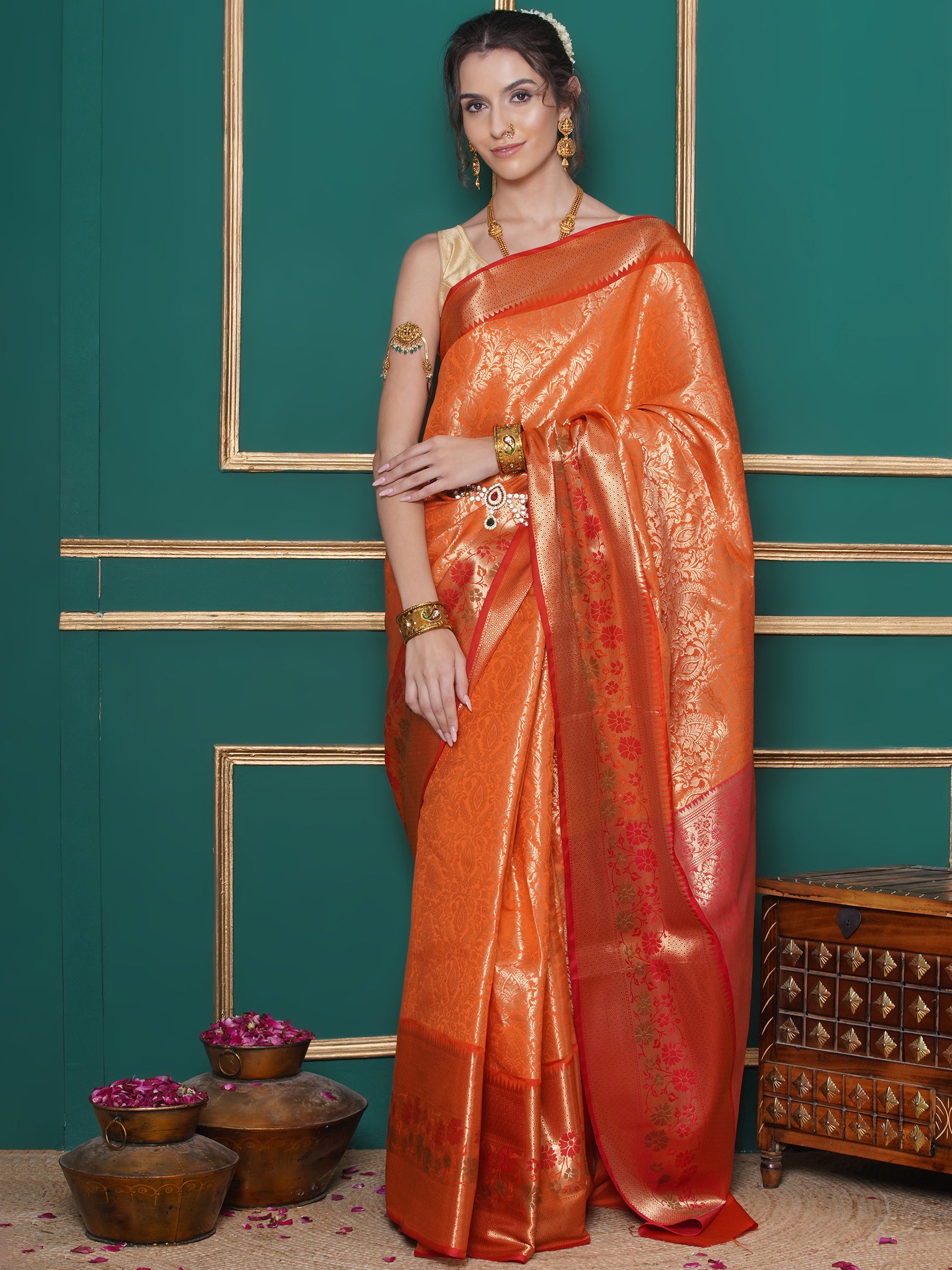 Banarasi Bridal Tissue Saree - Orange