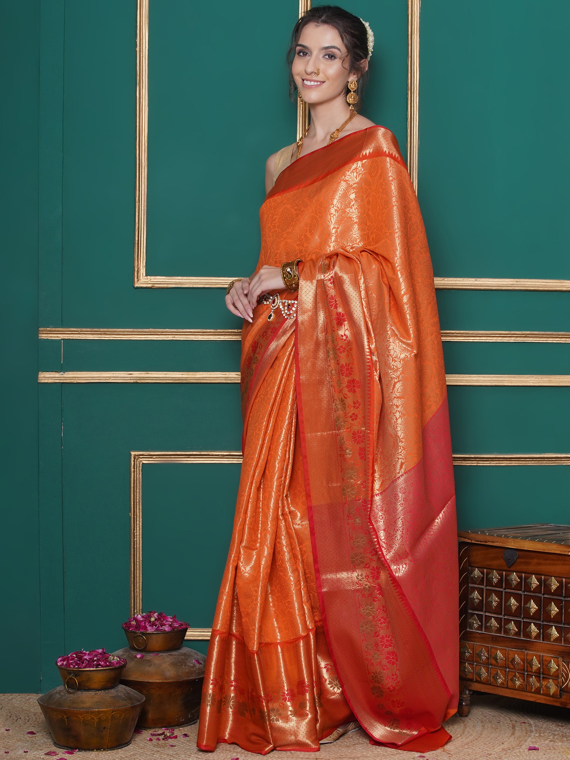 Banarasi Bridal Tissue Saree - Orange