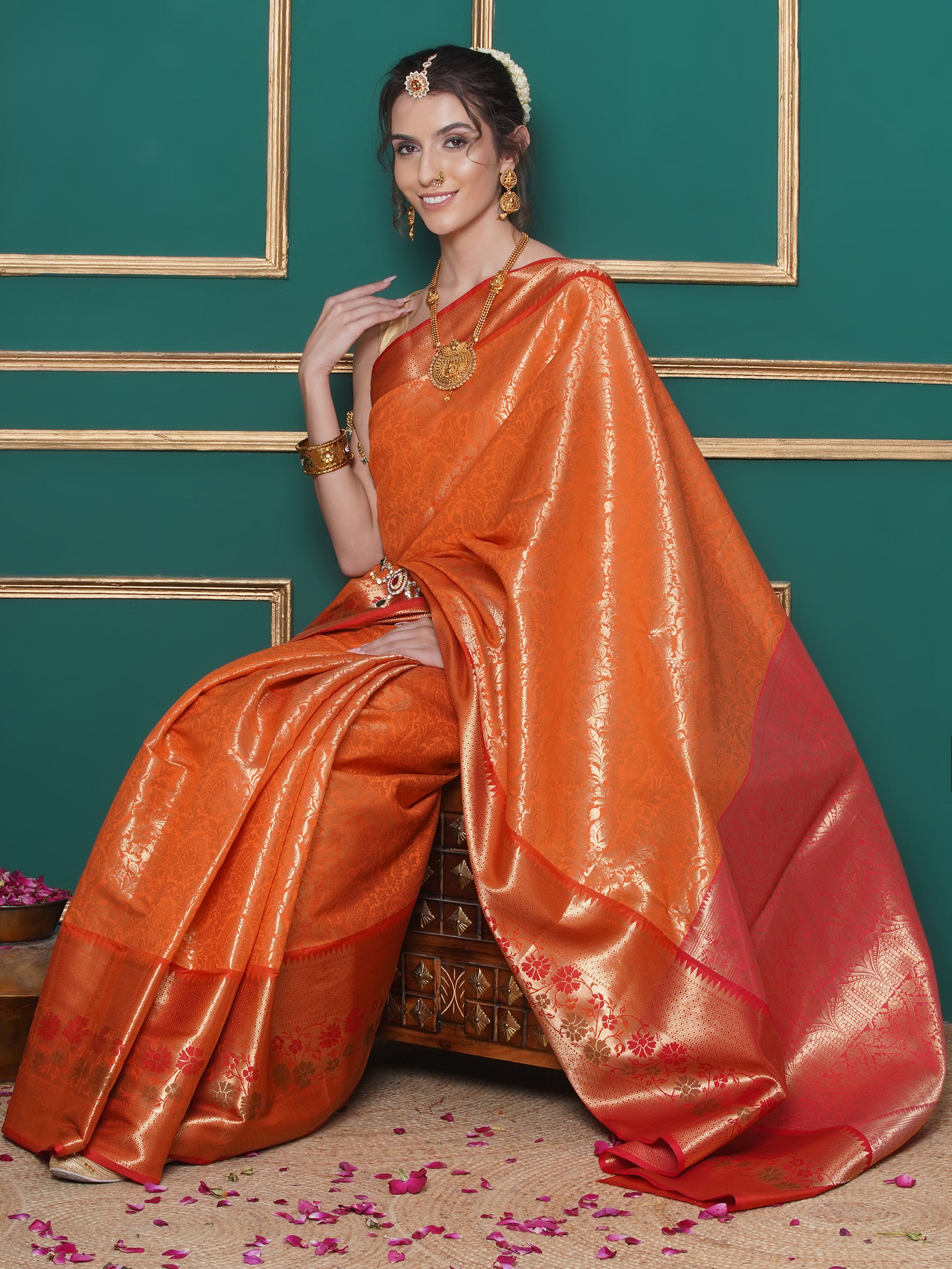 Banarasi Bridal Tissue Saree - Orange