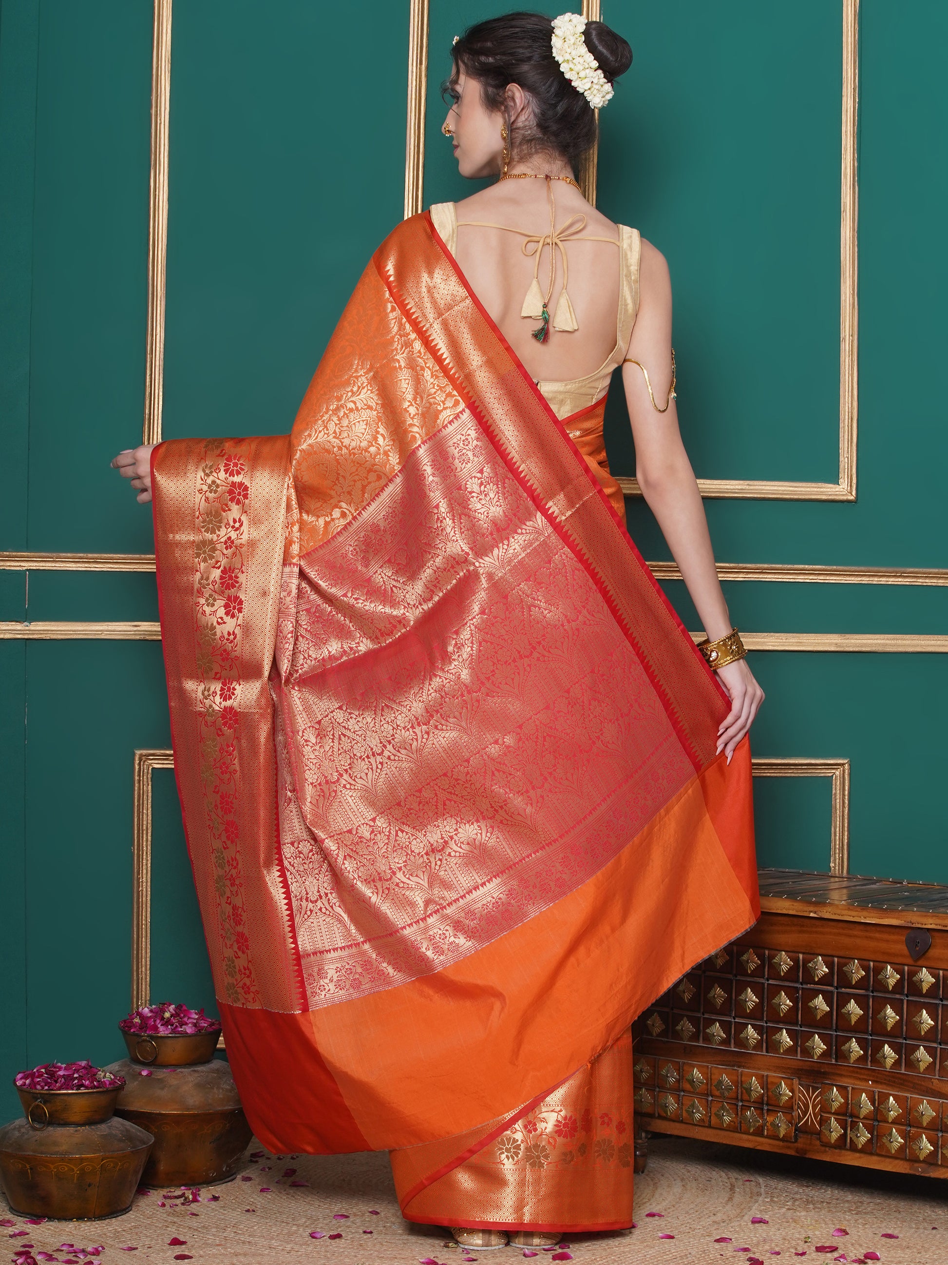Banarasi Bridal Tissue Saree - Orange