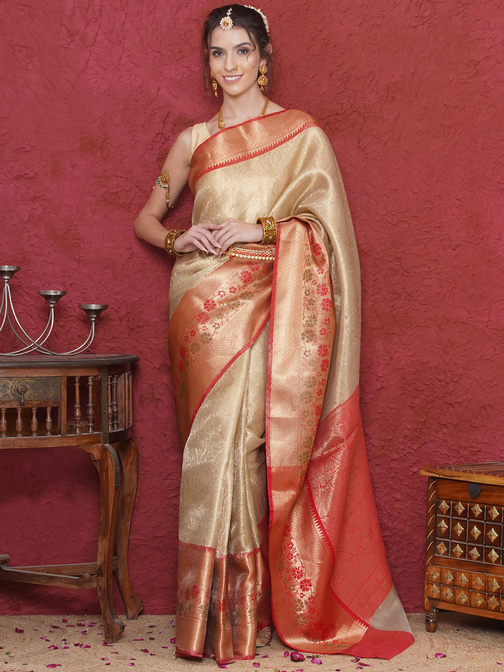 Banarasi Bridal Tissue Saree - Gold