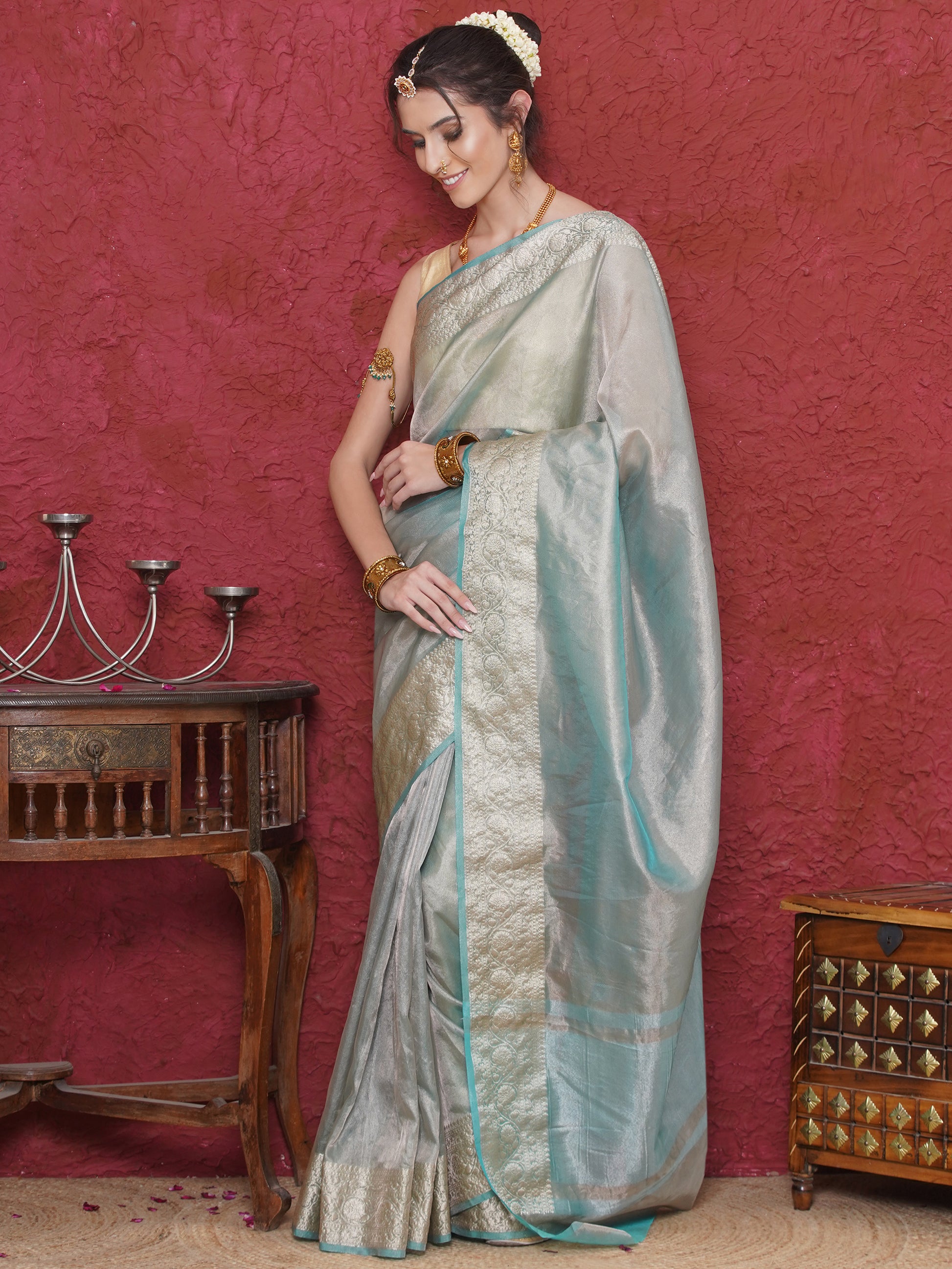 Banarasi Soft Tissue Silk Saree - Blue