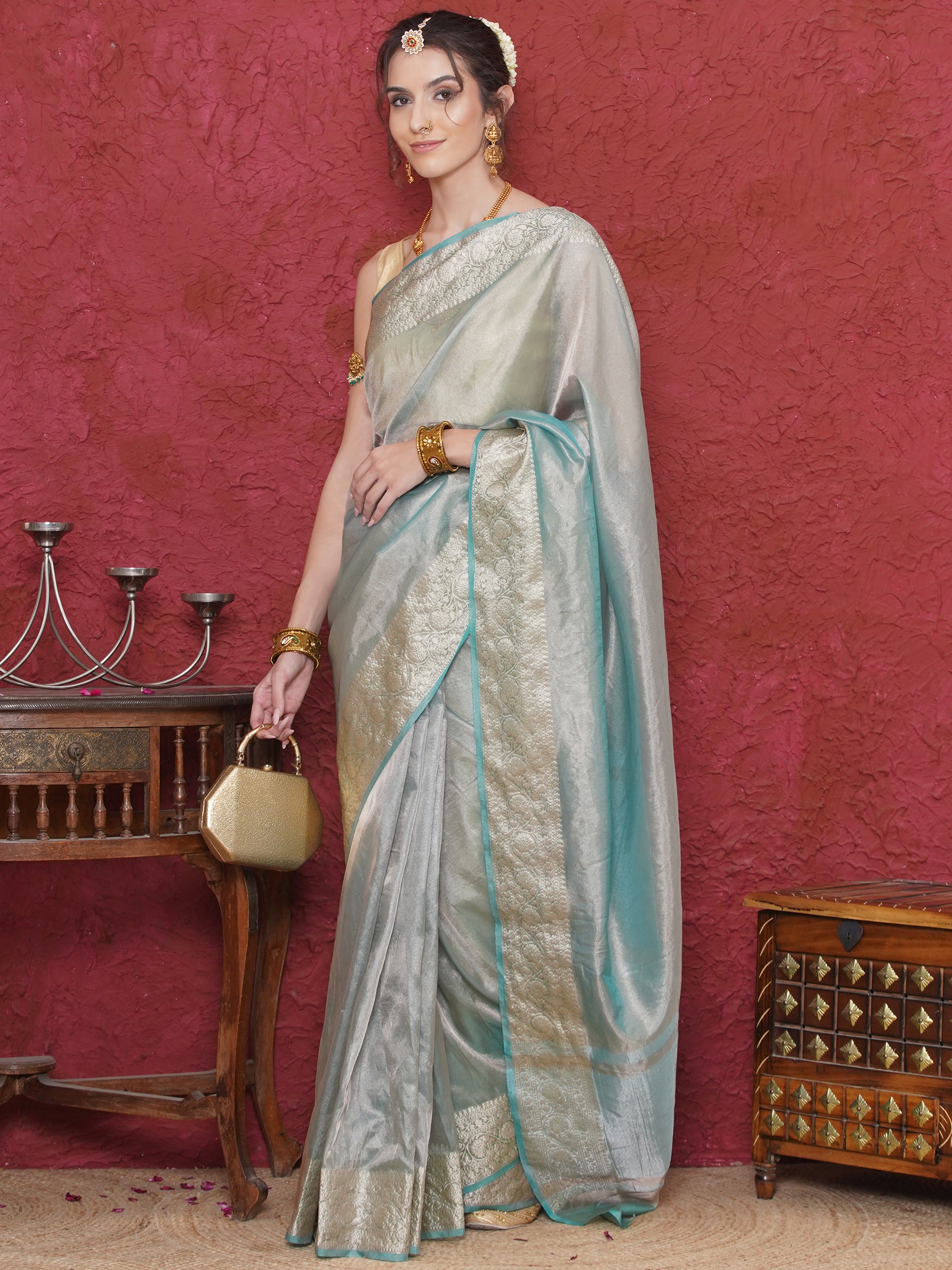 Banarasi Soft Tissue Silk Saree - Blue