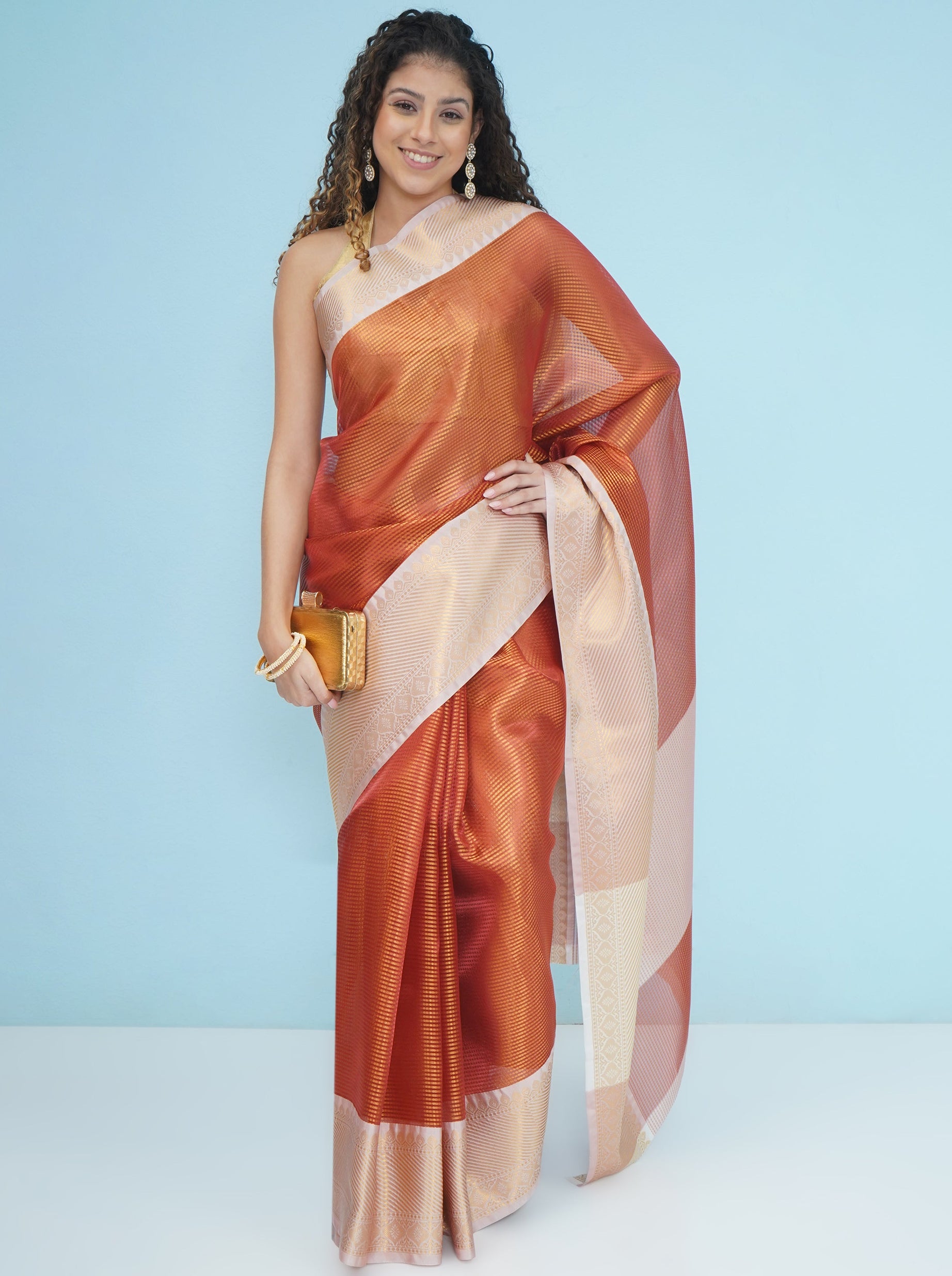 Banarasi Tissue Kanjeevaram Saree - Orange