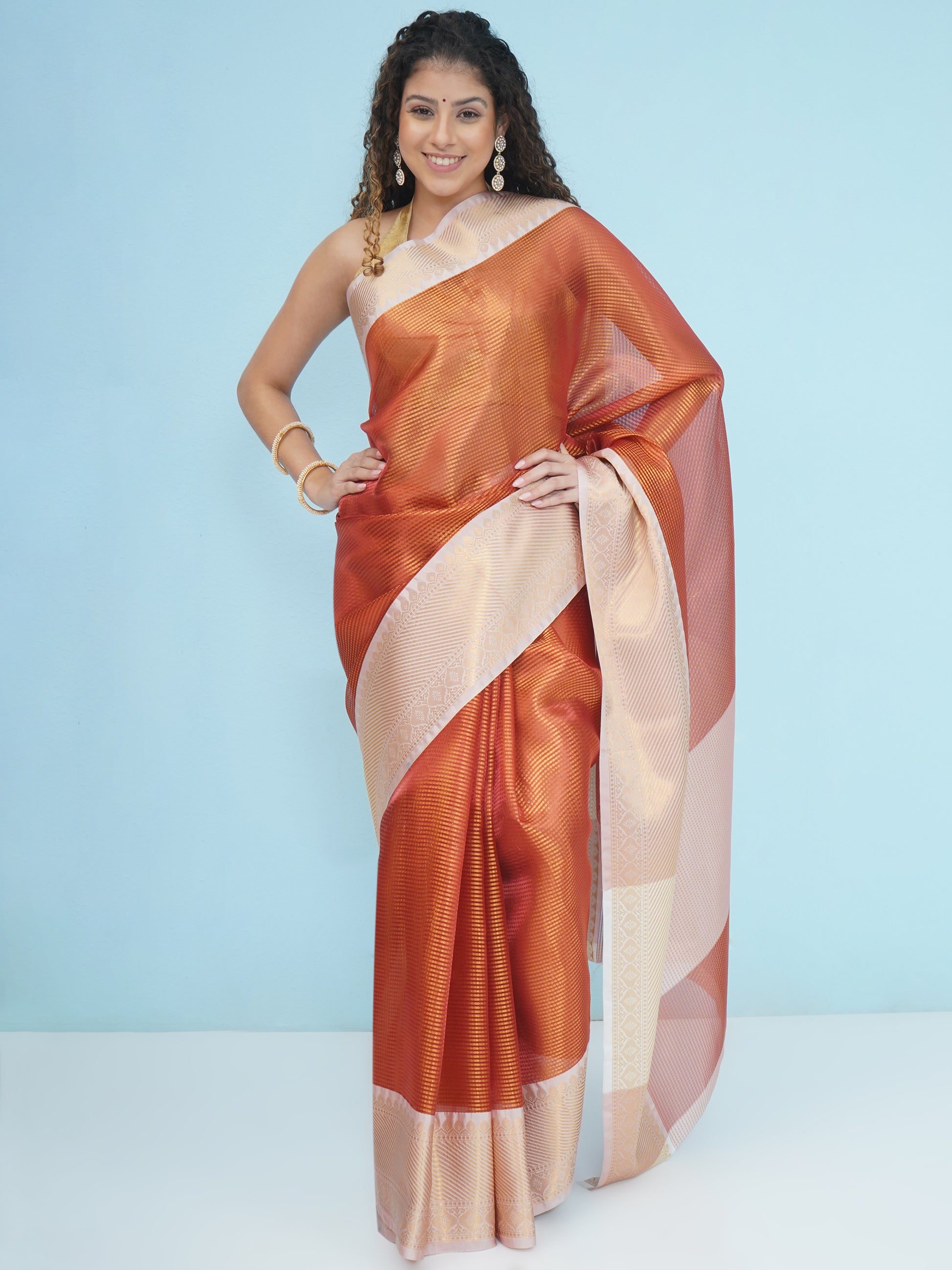 Banarasi Tissue Kanjeevaram Saree - Orange