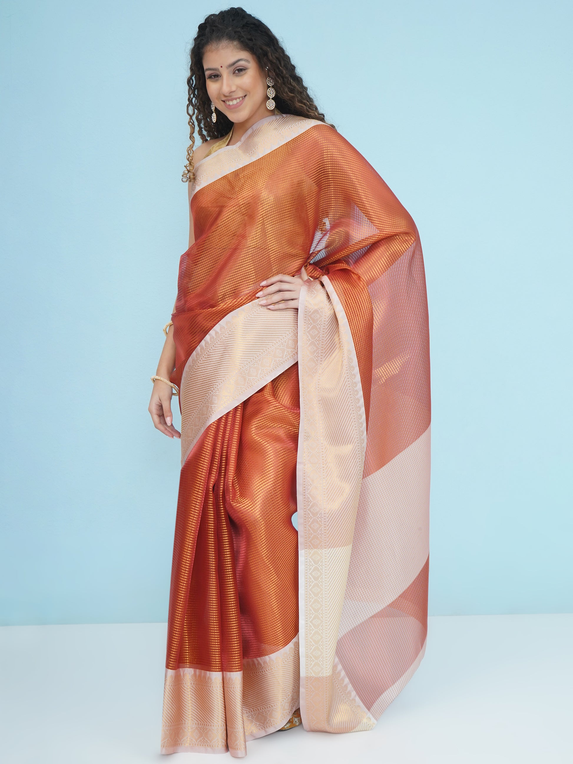 Banarasi Tissue Kanjeevaram Saree - Orange