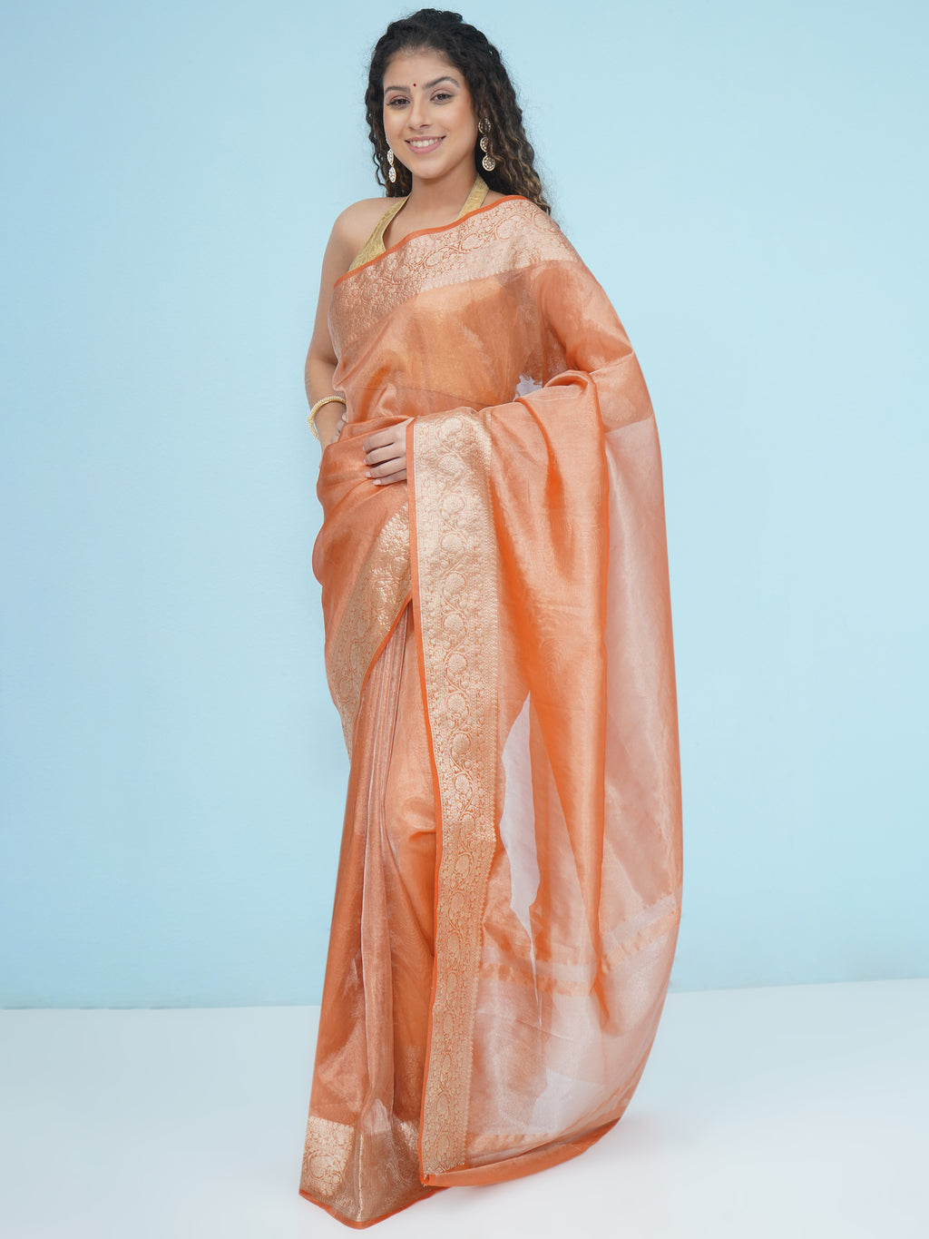 Banarasi Soft Tissue Silk Saree - Orange