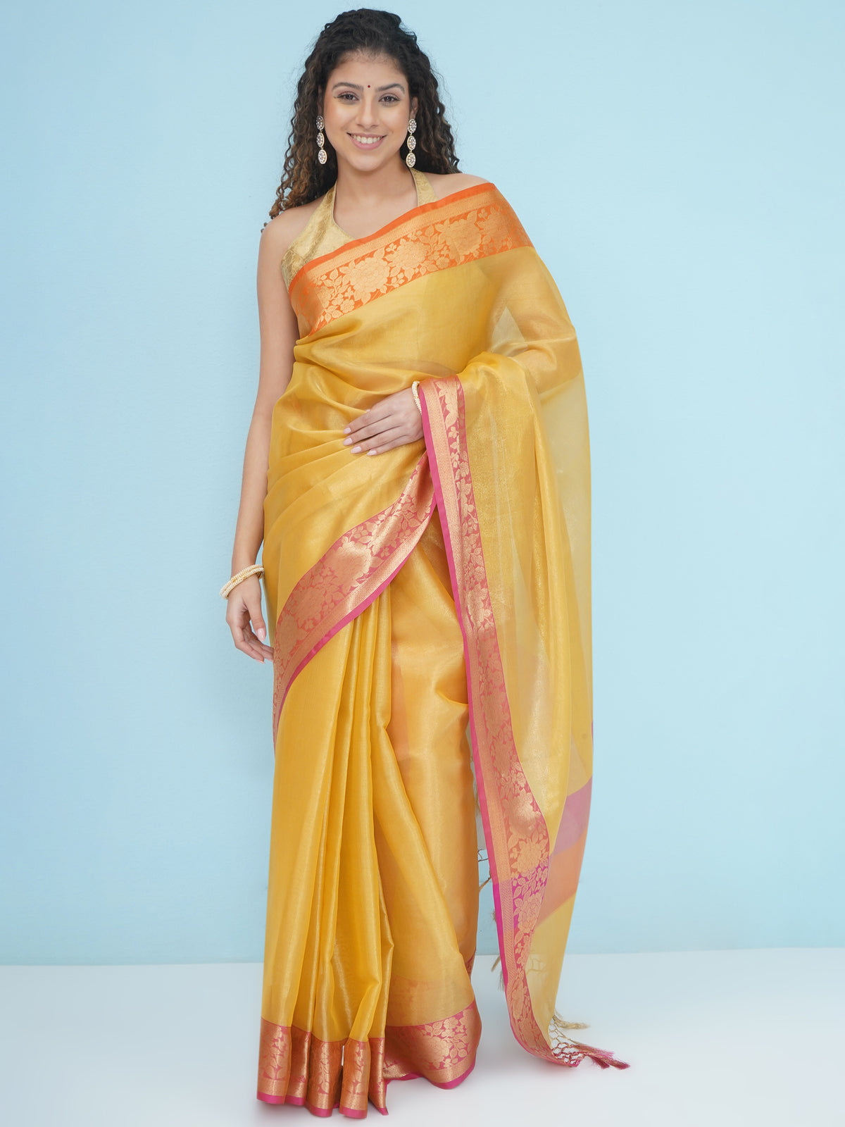 Banarasi Tissue with Ganga-Jamuna Border Saree - Yellow