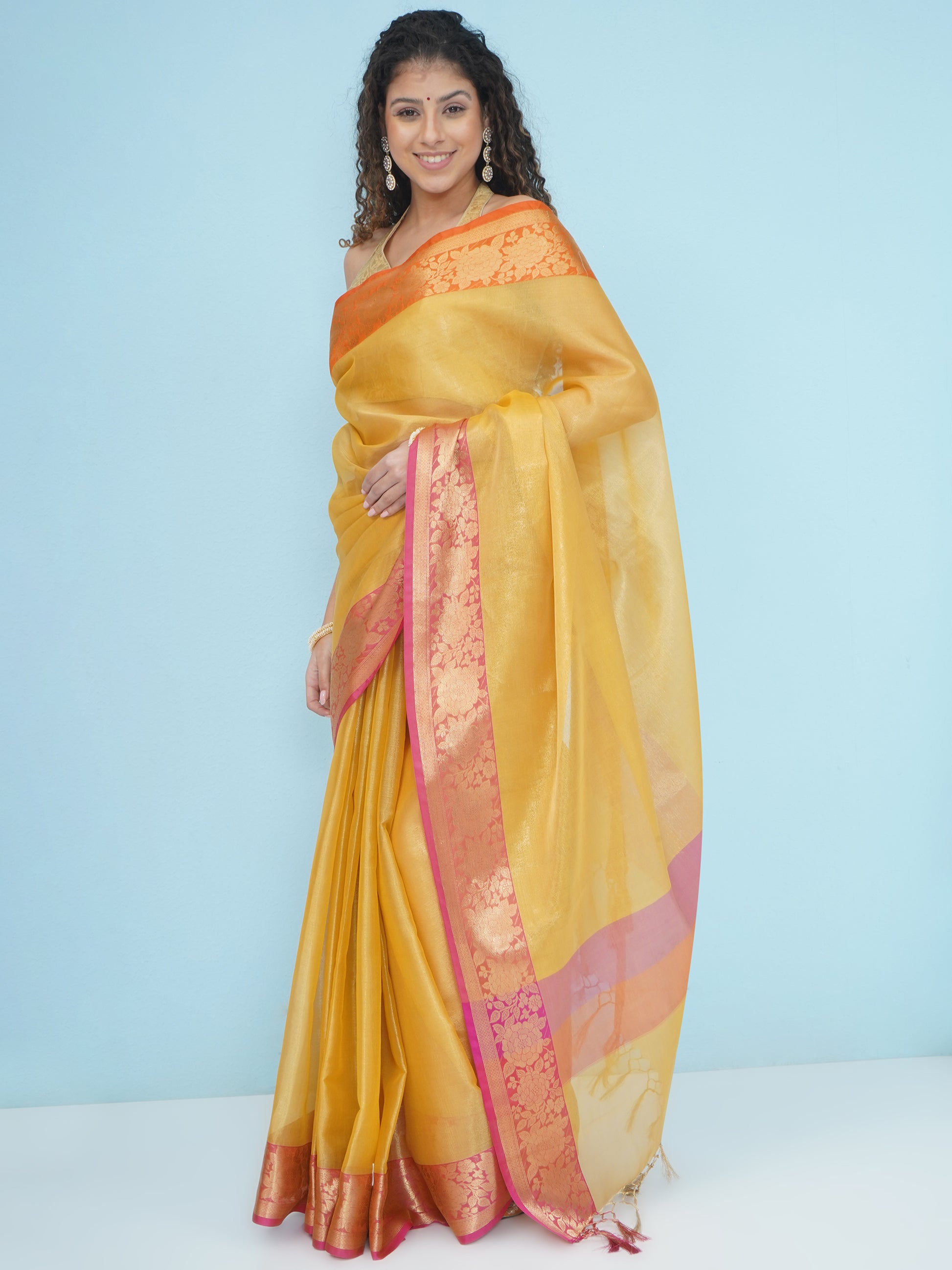 Banarasi Tissue with Ganga-Jamuna Border Saree - Yellow