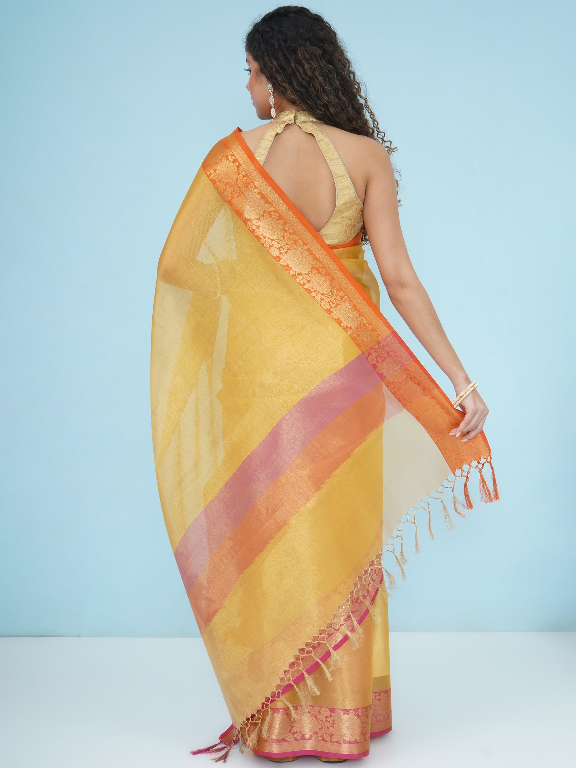 Banarasi Tissue with Ganga-Jamuna Border Saree - Yellow