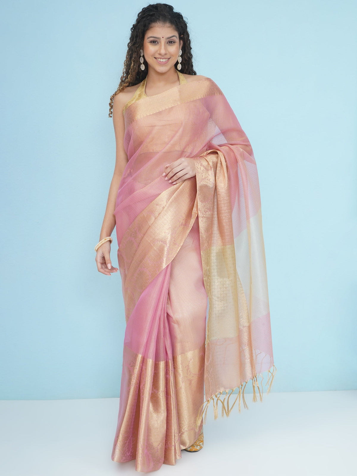 Banarasi Tissue Saree - Pastel Pink