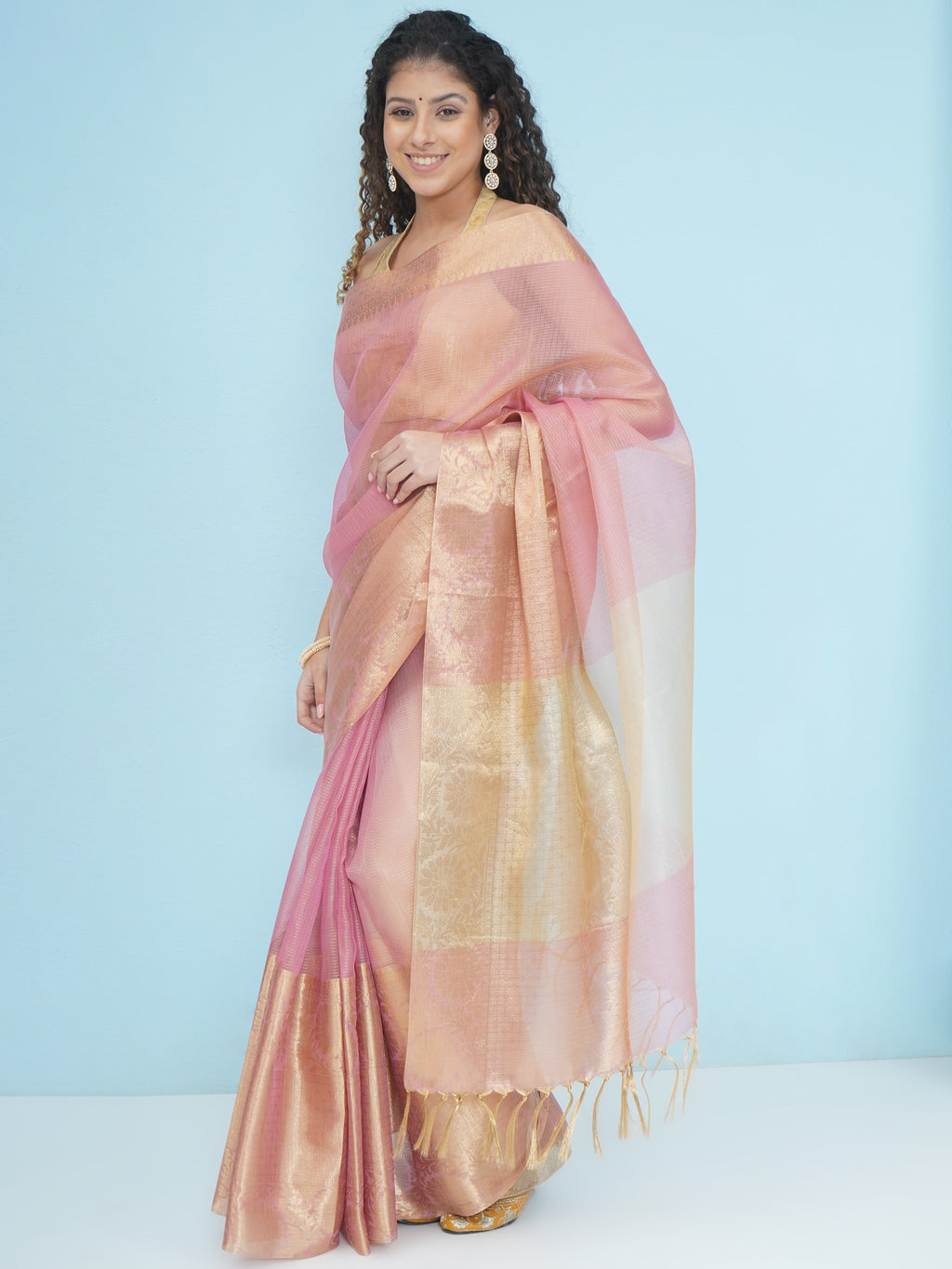 Banarasi Tissue Saree - Pastel Pink