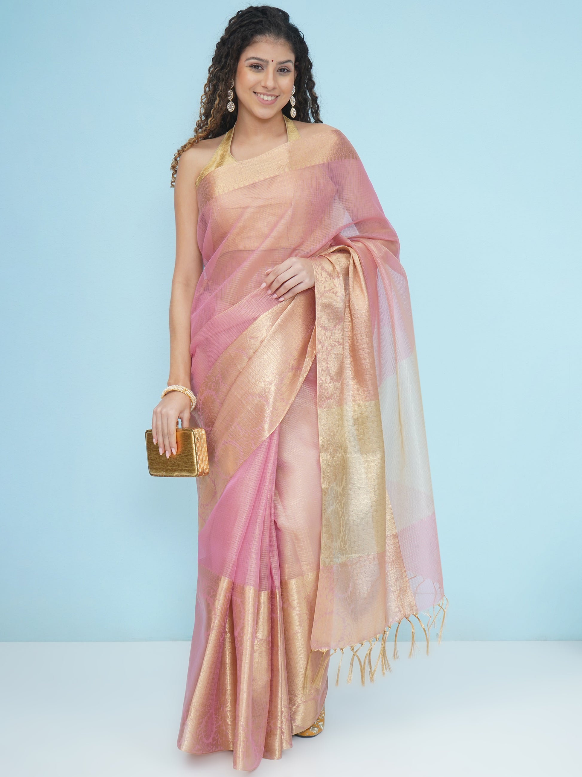 Banarasi Tissue Saree - Pastel Pink