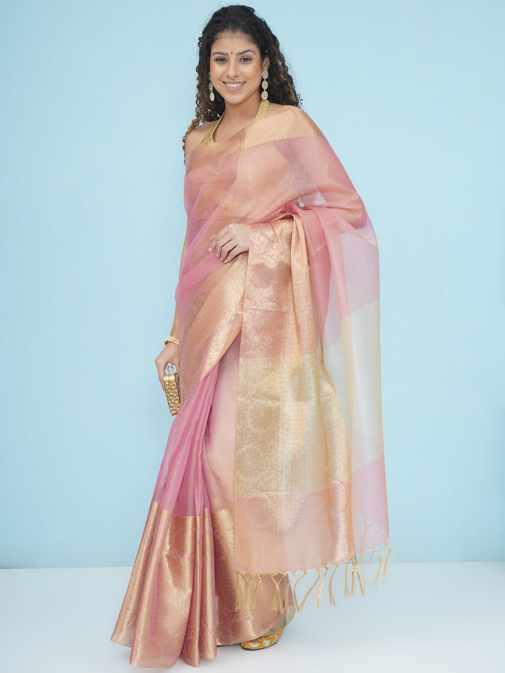 Banarasi Tissue Saree - Pastel Pink