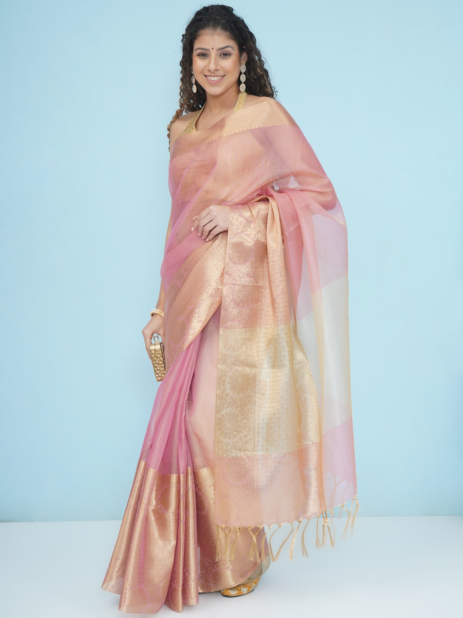 Banarasi Tissue Saree - Pastel Pink