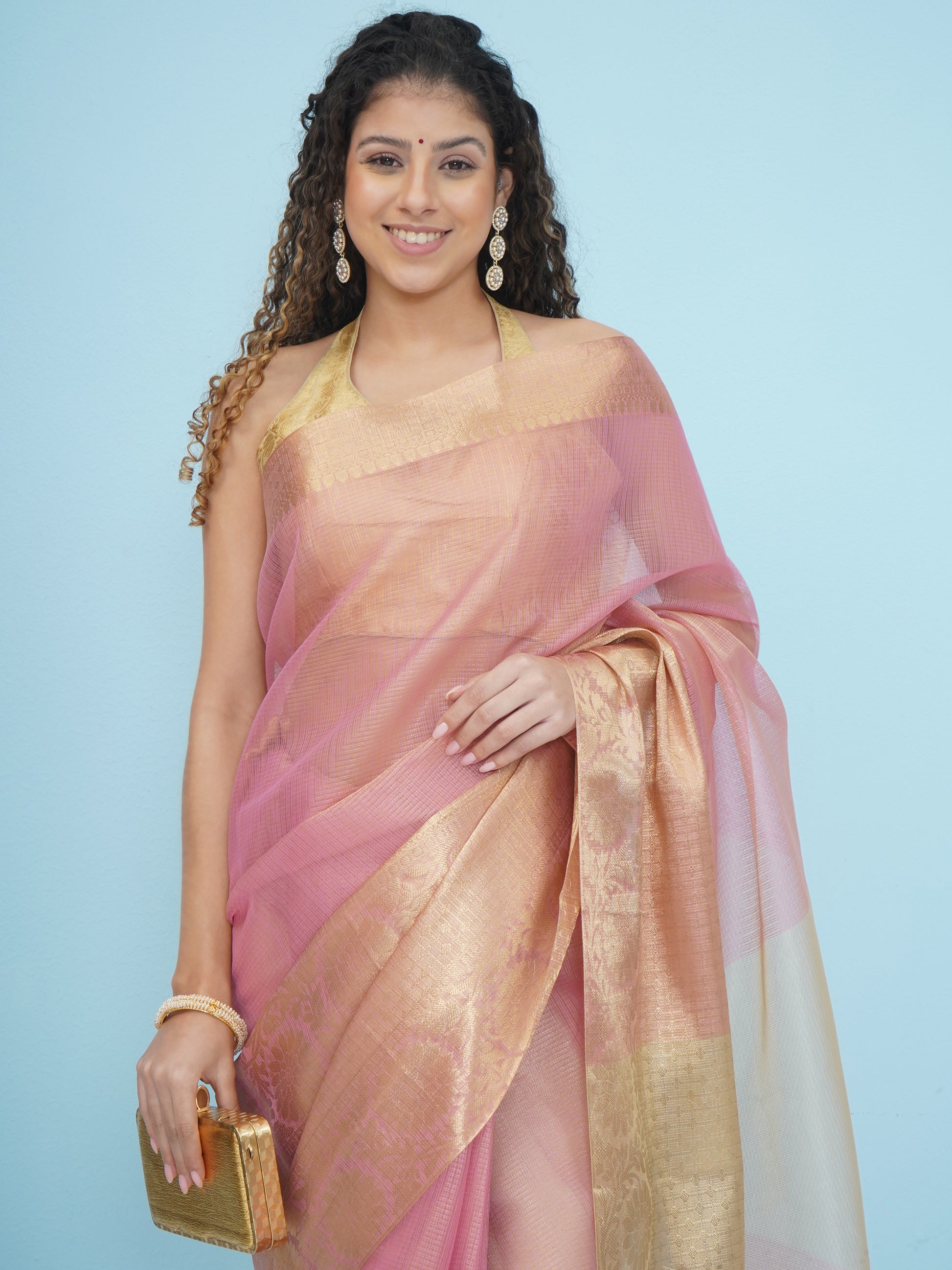 Banarasi Tissue Saree - Pastel Pink