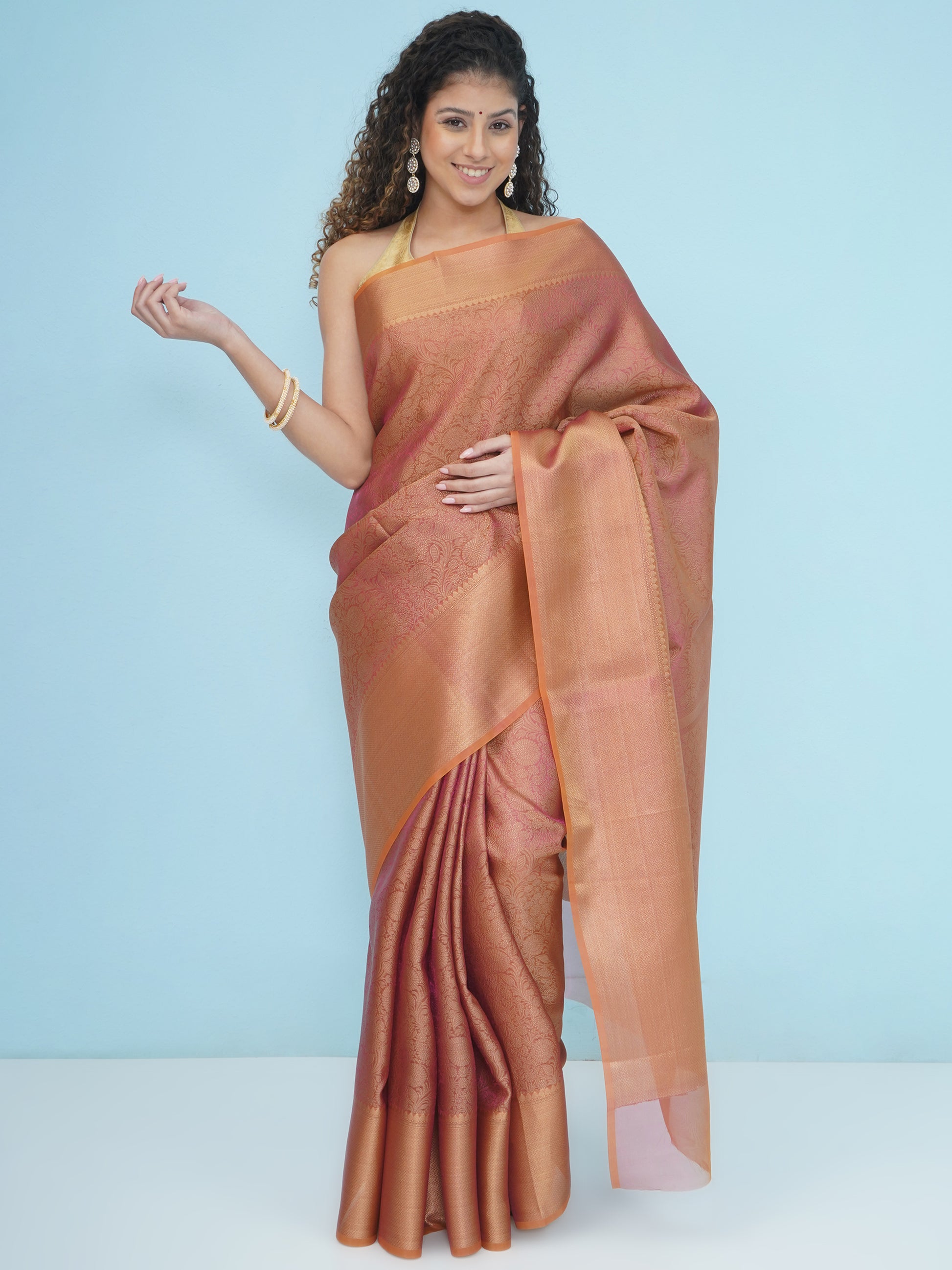 Banarasi Dual-Tone Tissue Saree - Peach