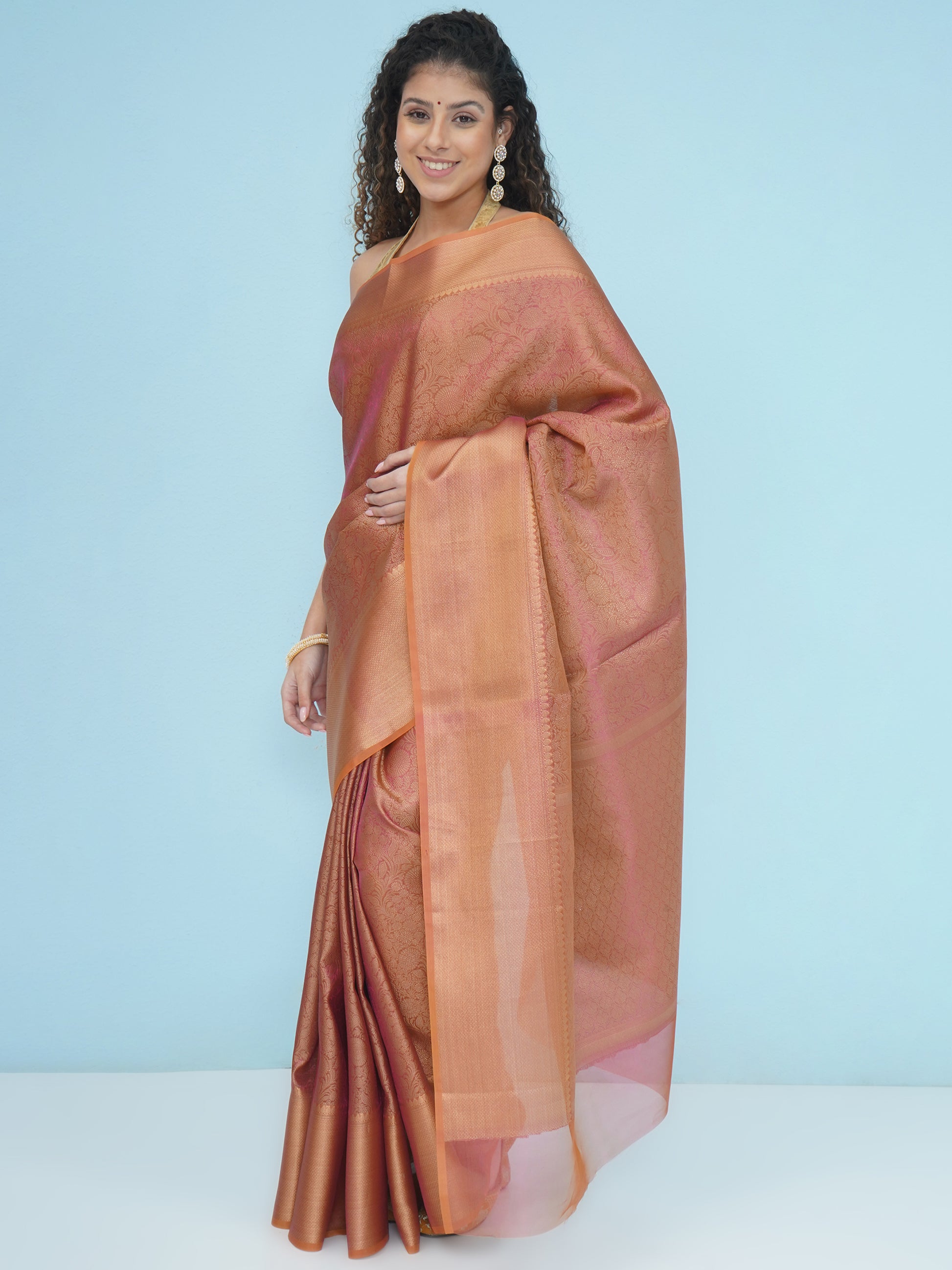 Banarasi Dual-Tone Tissue Saree - Peach