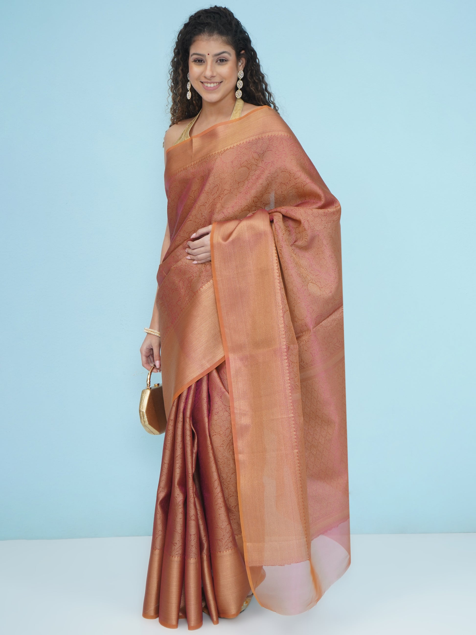Banarasi Dual-Tone Tissue Saree - Peach