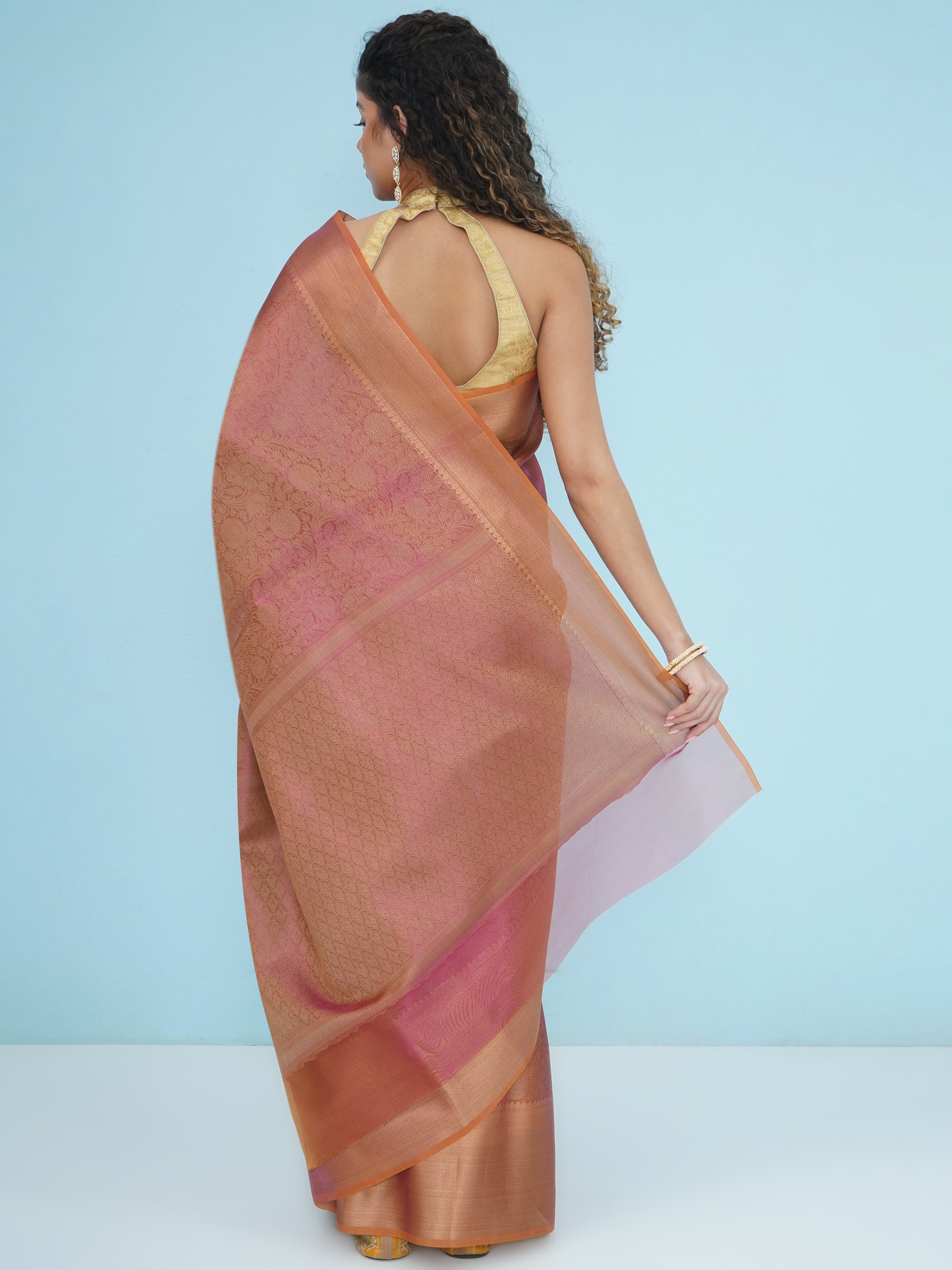 Banarasi Dual-Tone Tissue Saree - Peach