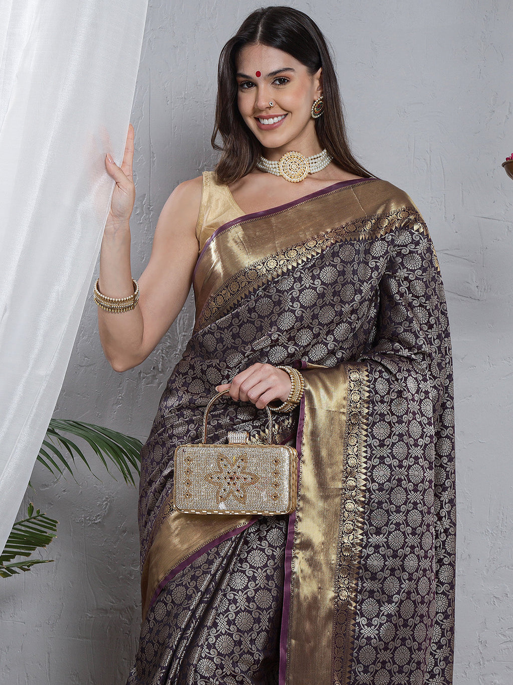 Banarasi Silk Heavy Jaal Weave Saree - Violet